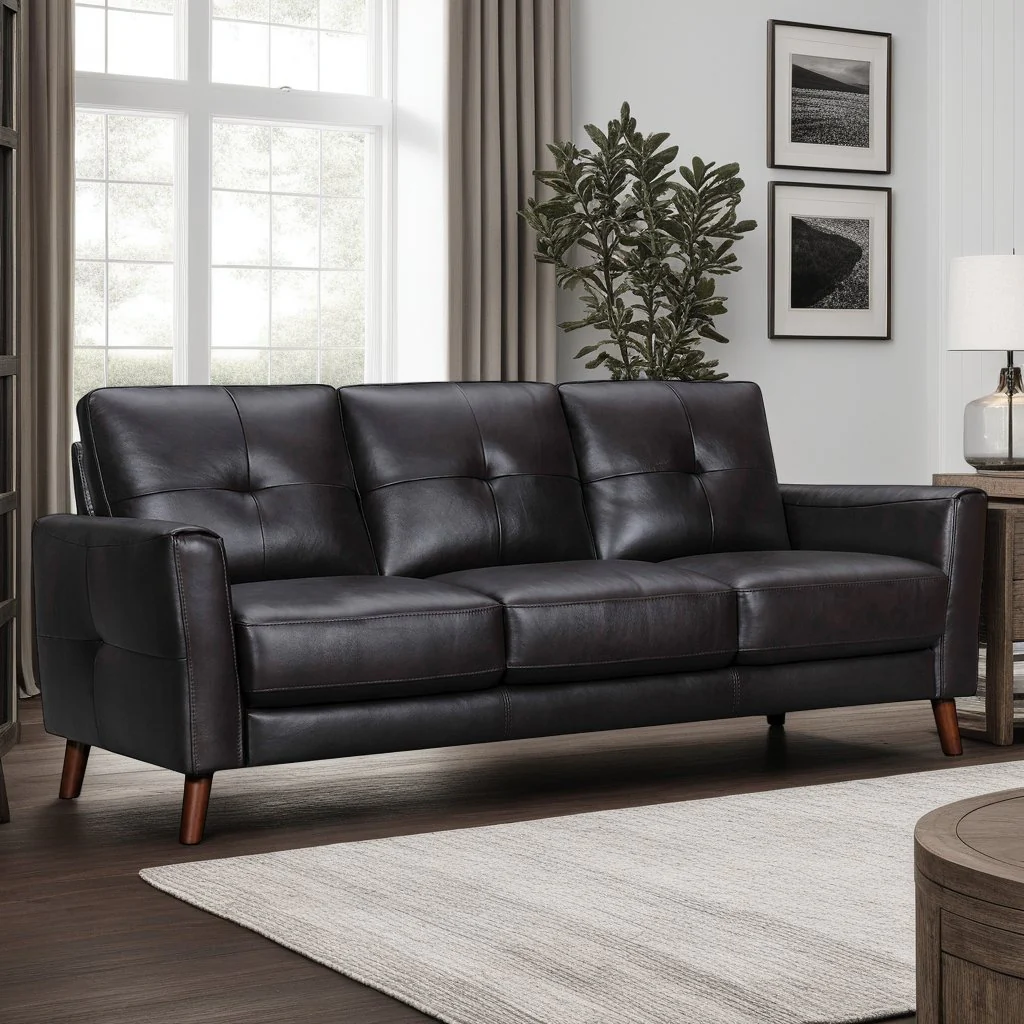Almafi 82" Brown Leather Sofa - Image 9