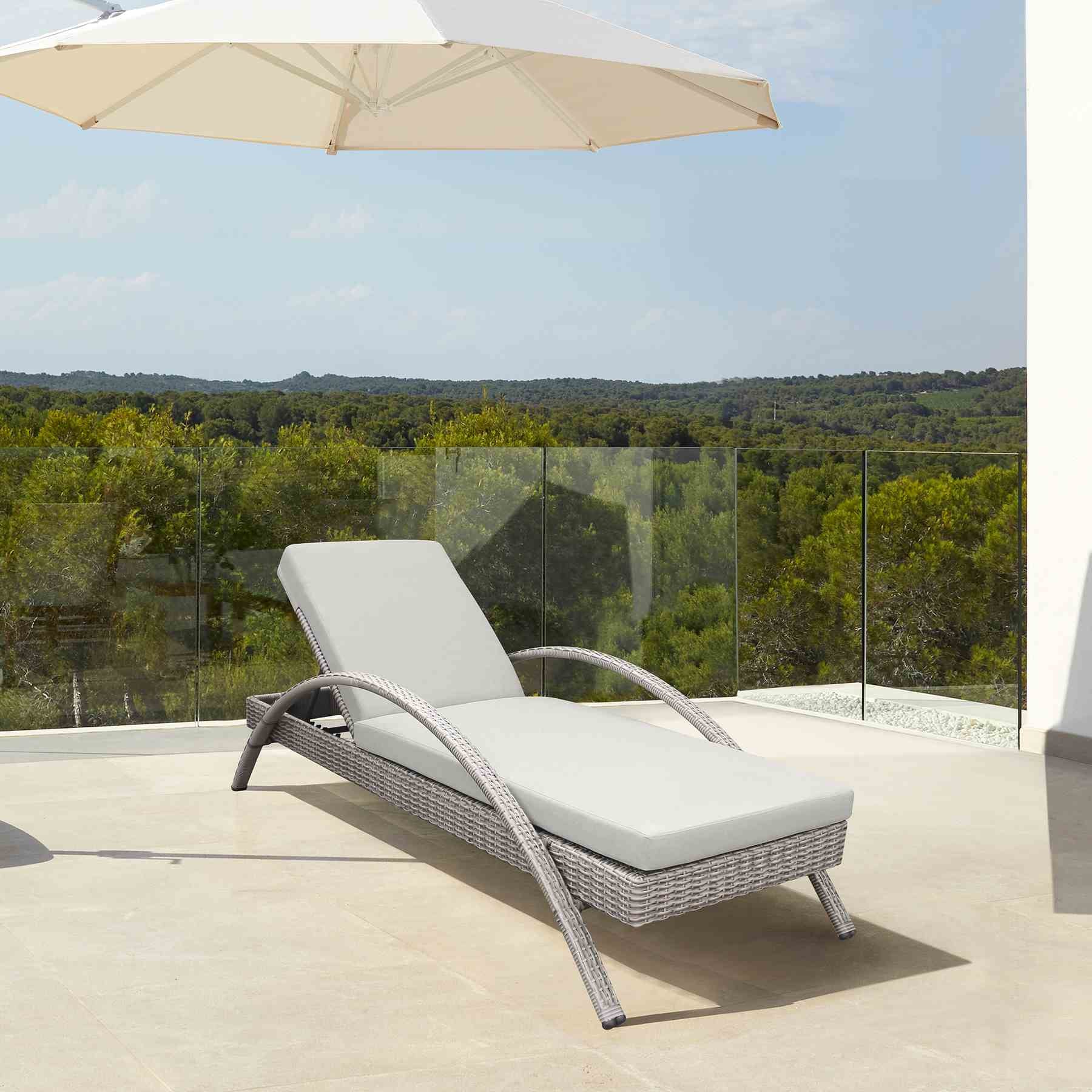 Aloha Adjustable Patio Outdoor Chaise Lounge Chair in Gray Wicker and Cushions - Image 10