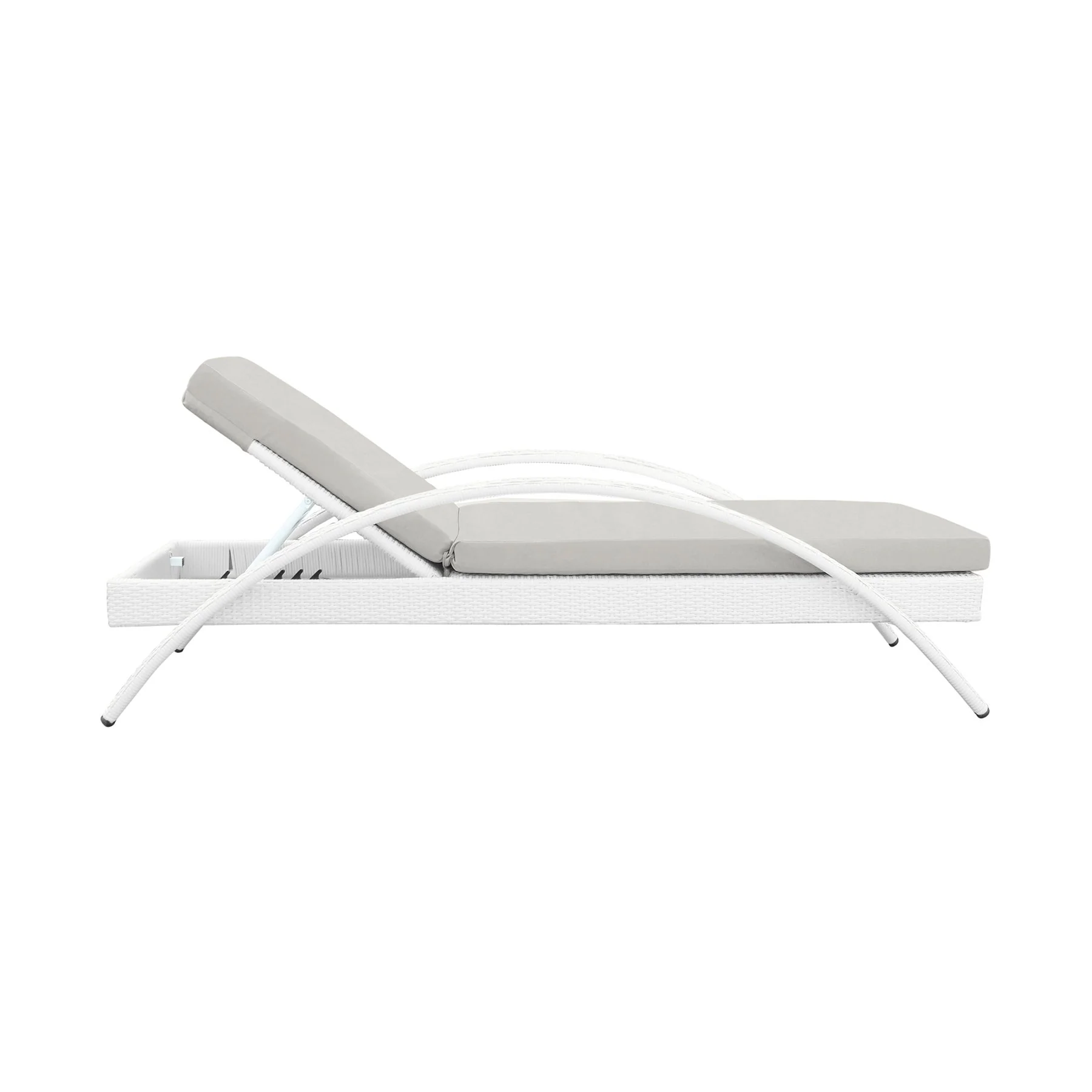 Aloha Adjustable Patio Outdoor Chaise Lounge Chair in White Wicker and Gray Cushions - Image 3