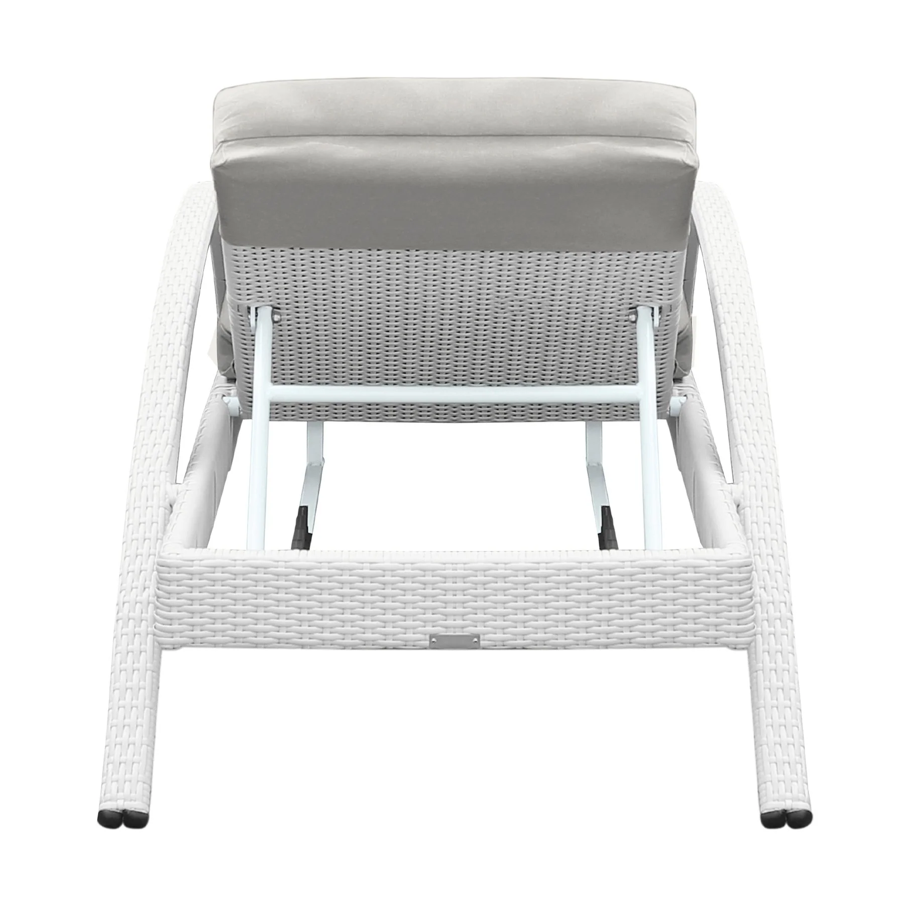 Aloha Adjustable Patio Outdoor Chaise Lounge Chair in White Wicker and Gray Cushions - Image 5