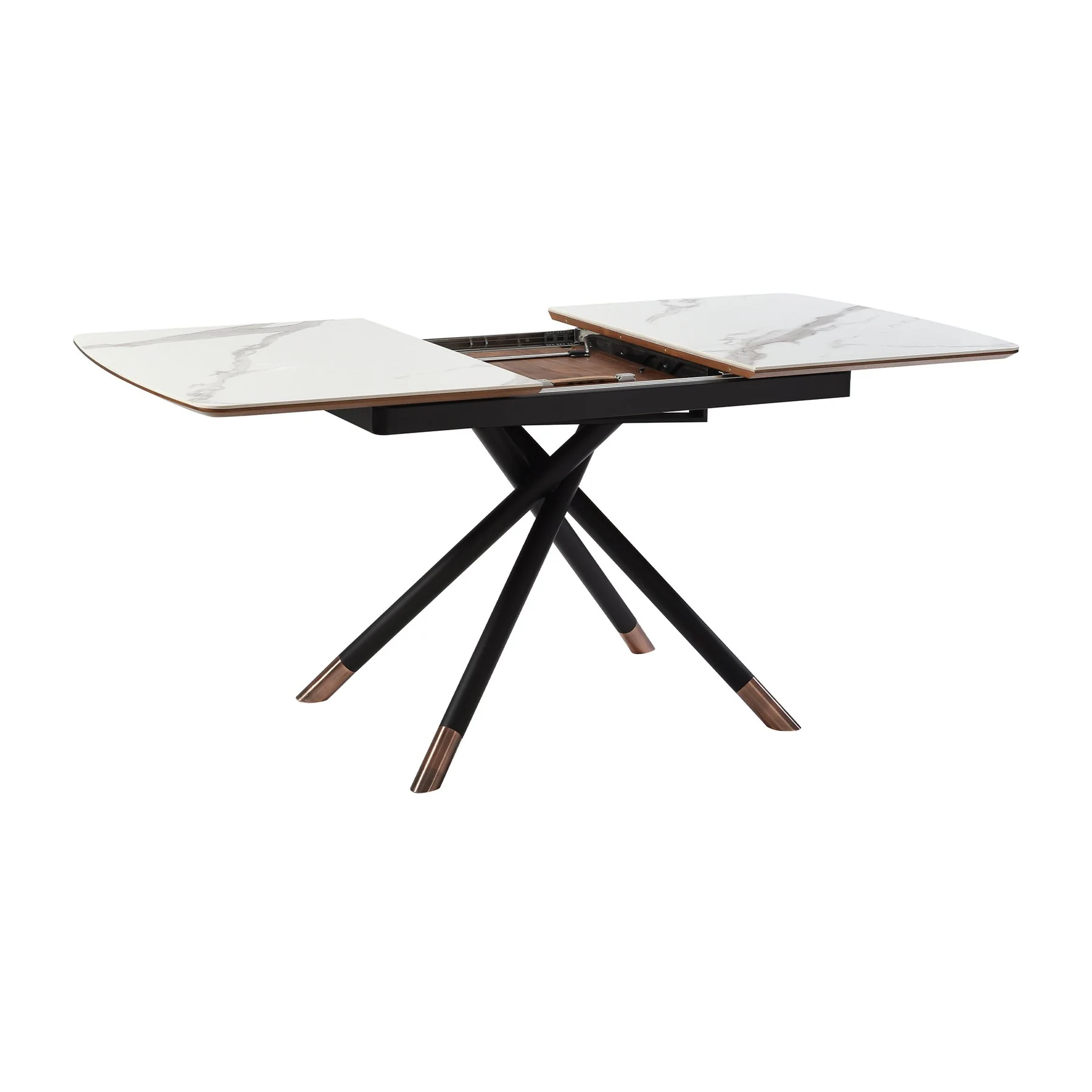 Alora Extendable Dining Table with Light Gray Ceramic and Wood Top and Metal Legs - Image 2