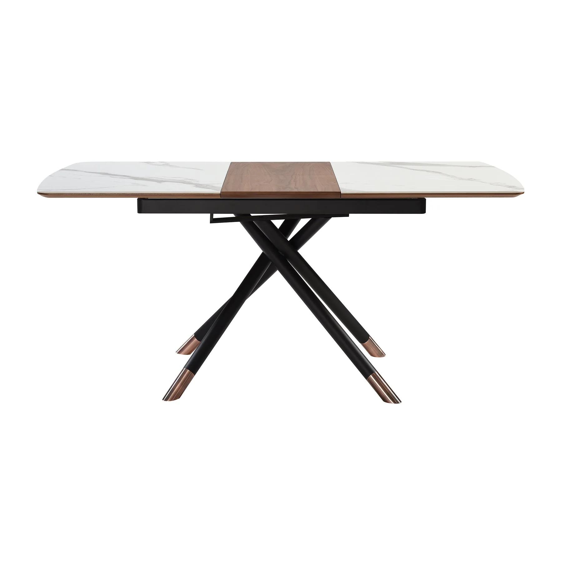 Alora Extendable Dining Table with Light Gray Ceramic and Wood Top and Metal Legs - Image 4
