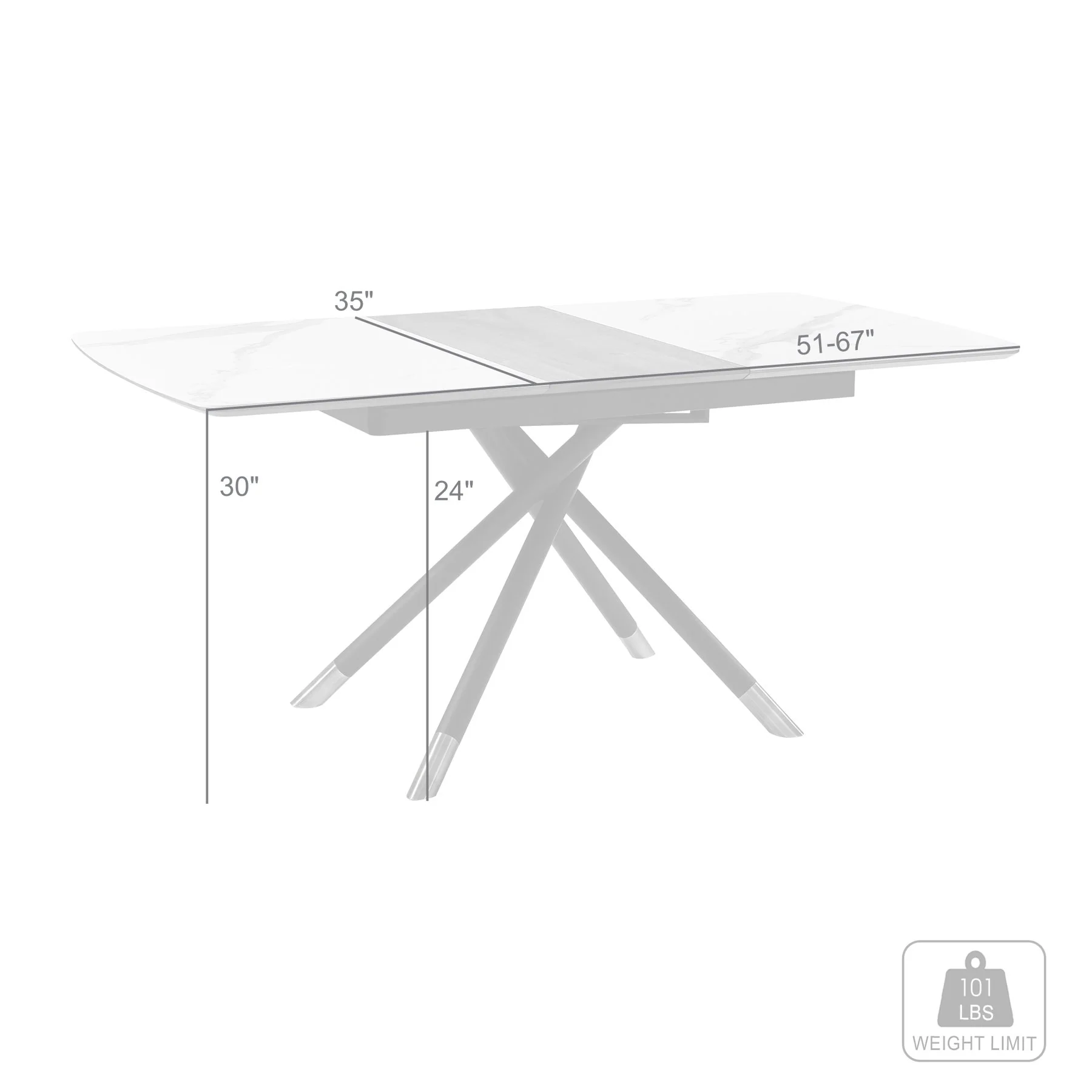 Alora Extendable Dining Table with Light Gray Ceramic and Wood Top and Metal Legs - Image 9