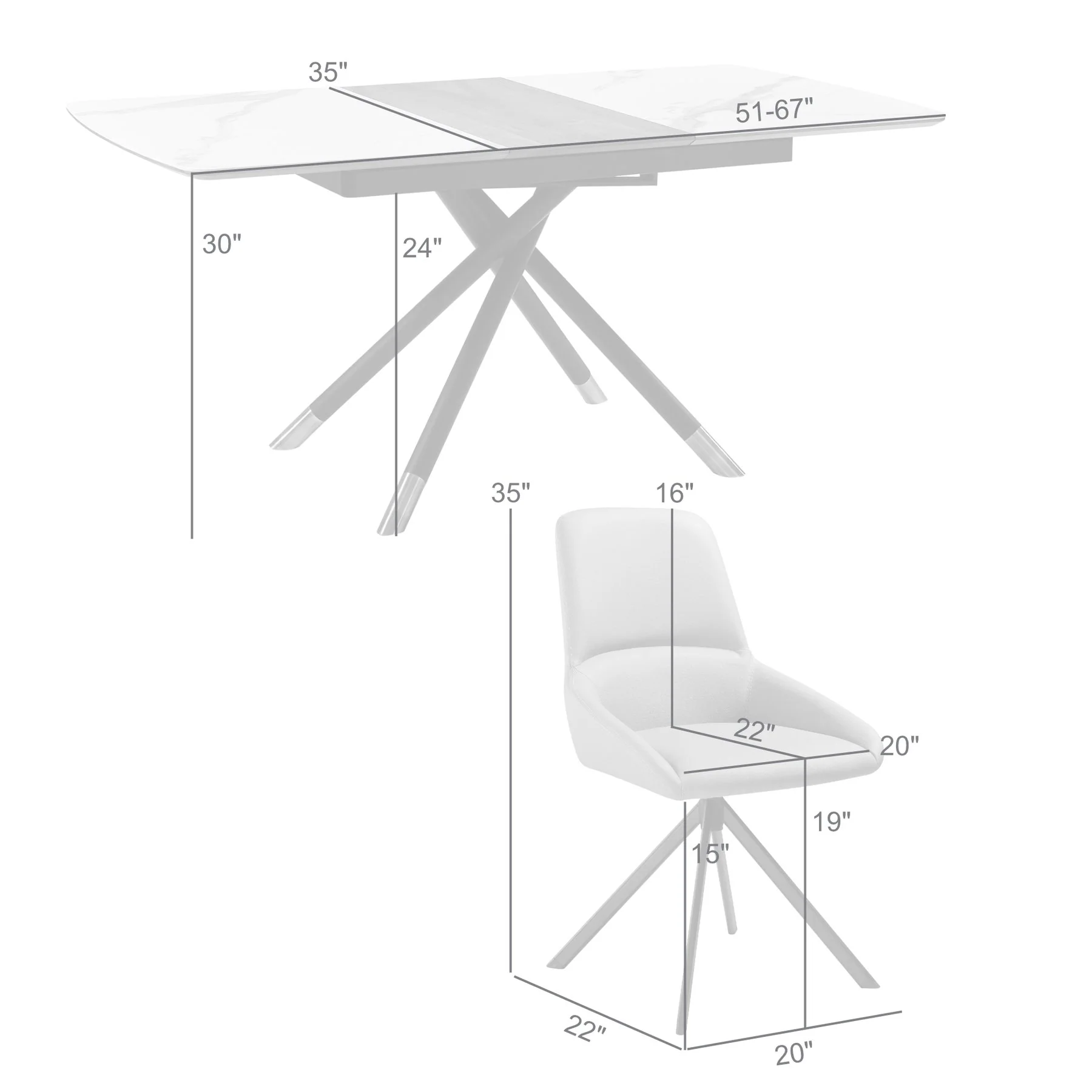Alora Maverick 5 Piece Extendable Dining Set with Taupe Gray Faux Leather Chairs - Image 10