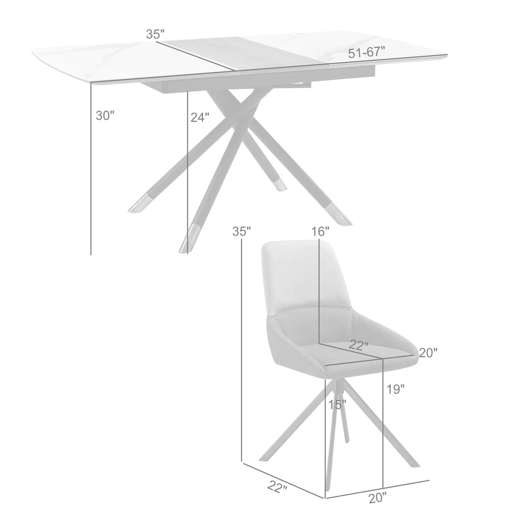 Alora Maverick 7 Piece Extendable Dining Set with Two-Tone Gray Fabric Chairs - Image 10
