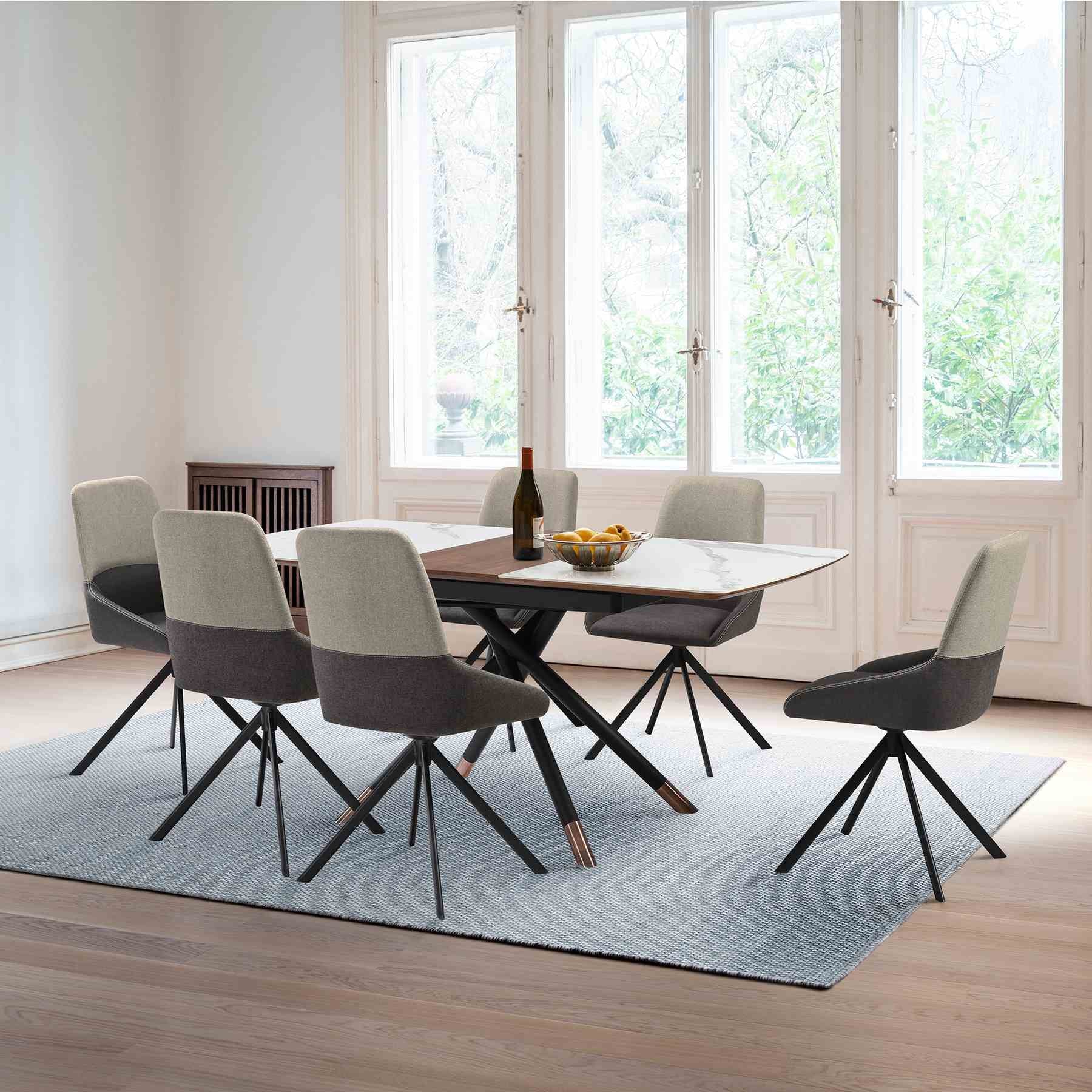 Alora Maverick 7 Piece Extendable Dining Set with Two-Tone Gray Fabric Chairs - Image 11