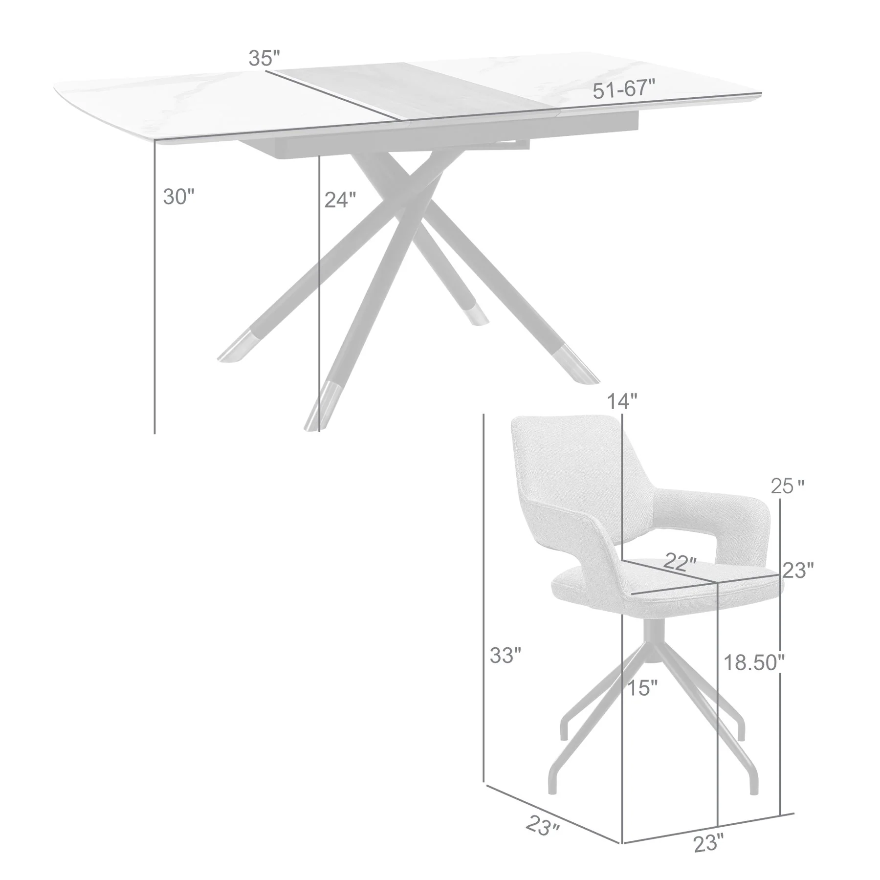 Alora Penny 7 Piece Extendable Dining Set with Gray Fabric Chairs - Image 10