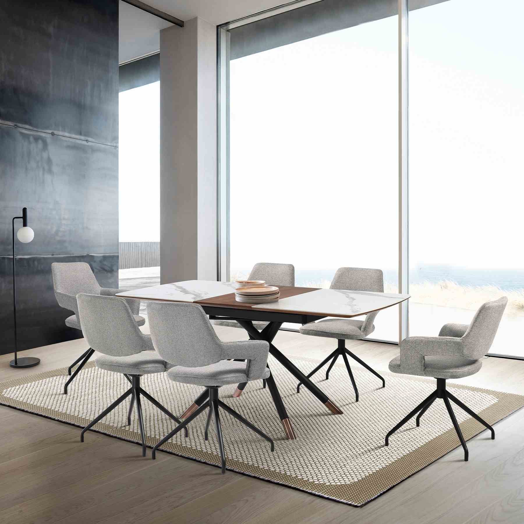 Alora Penny 7 Piece Extendable Dining Set with Gray Fabric Chairs - Image 11