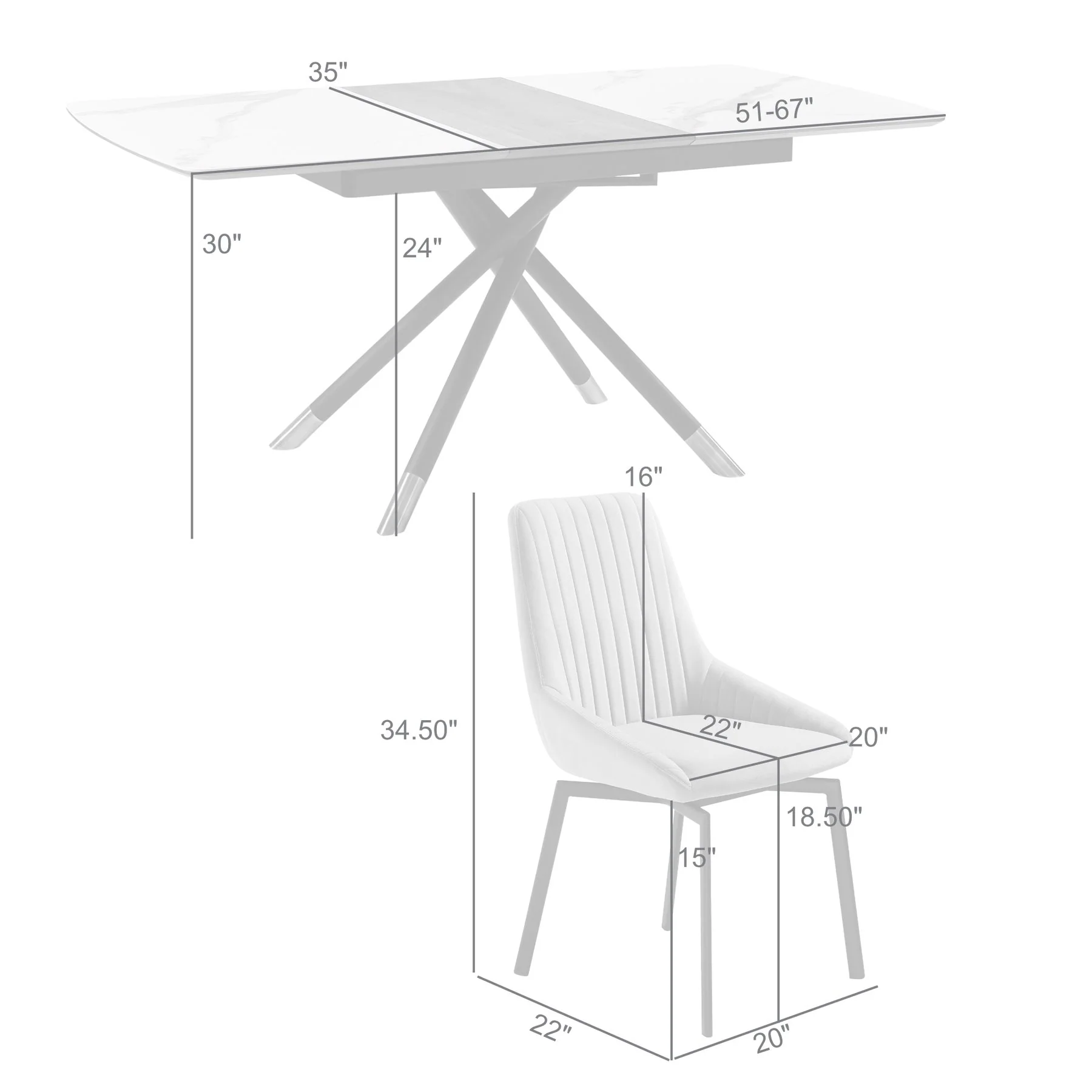 Alora Susie Extendable 5 Piece Dining Set with Gray Fabric Chairs - Image 10