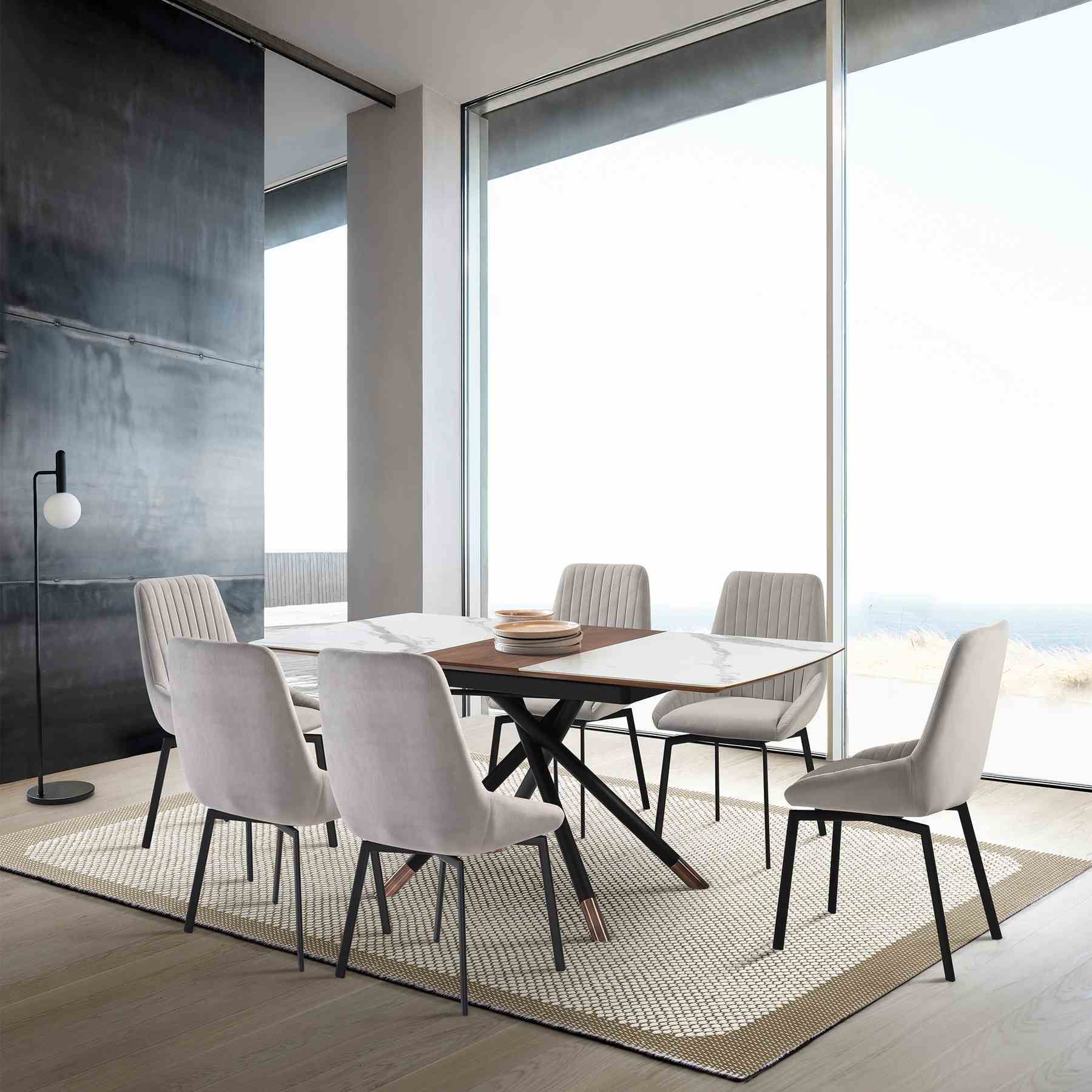 Alora Susie Extendable 7 Piece Dining Set with Gray Fabric Chairs - Image 11