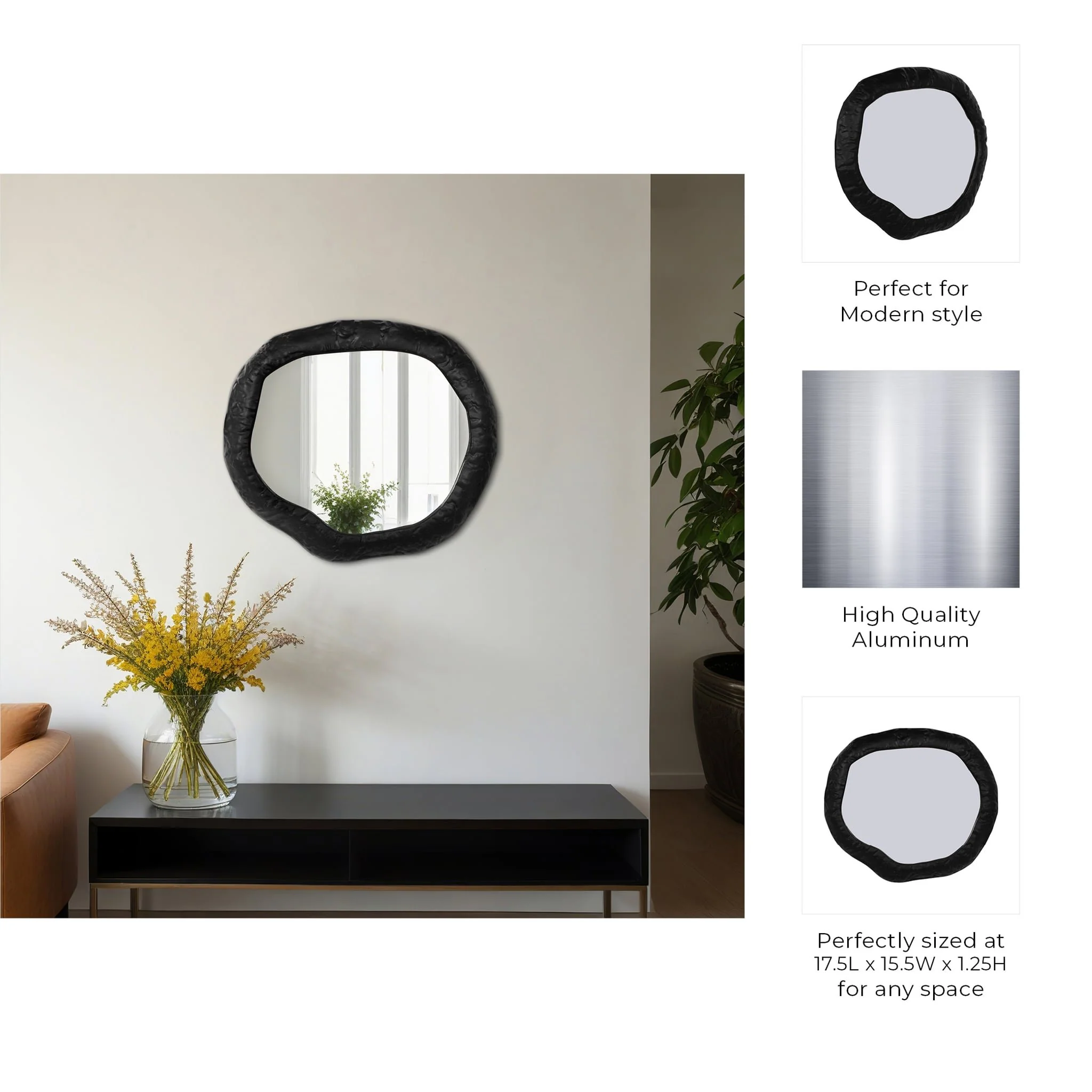 Alum,18",hammered Outlined Mirror,matte Black - Image 7