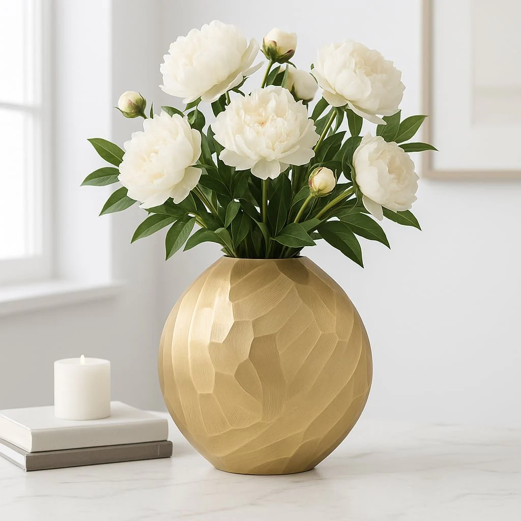 Aluminum 10"h, Hammered Vase, Champagne - Image 2