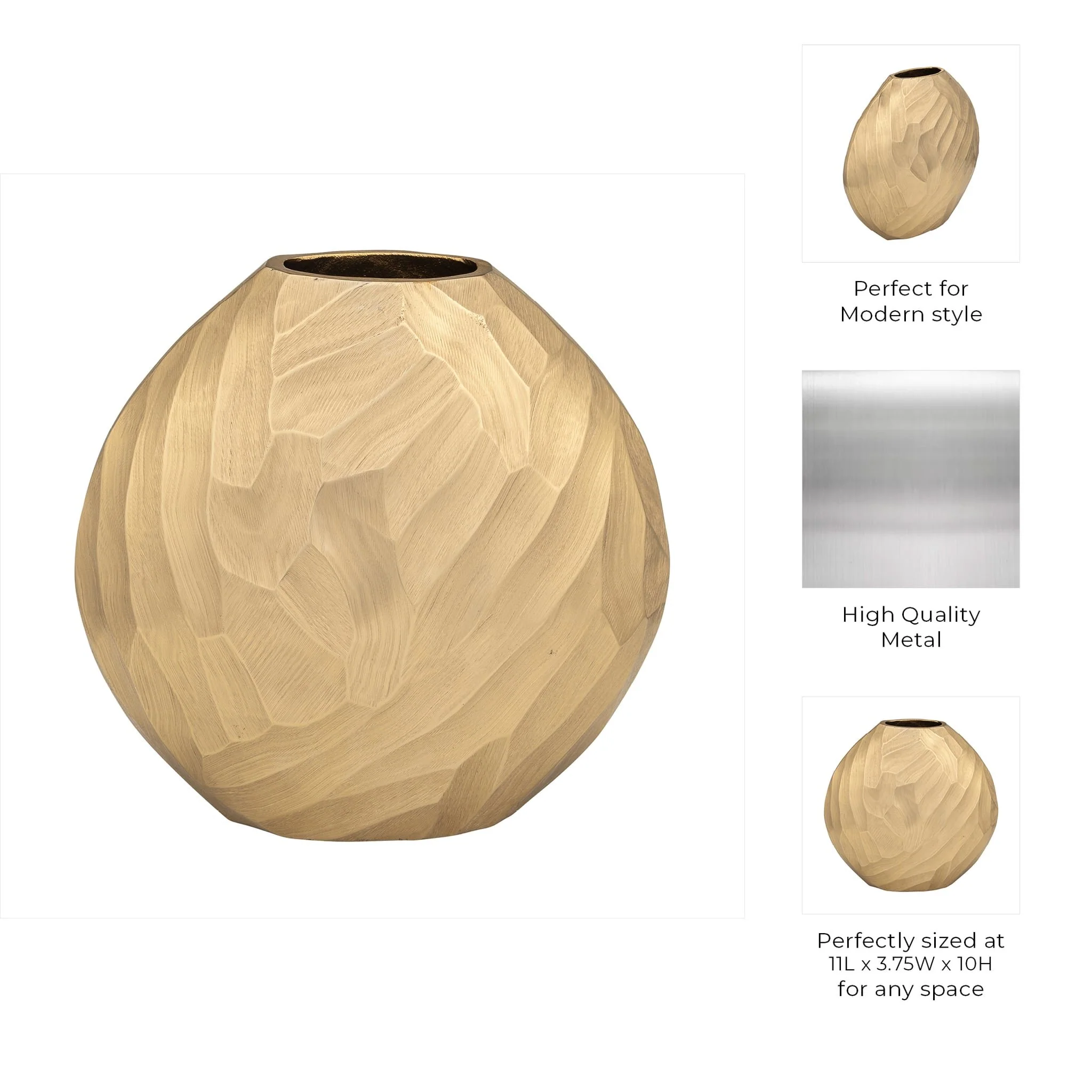 Aluminum 10"h, Hammered Vase, Champagne - Image 9