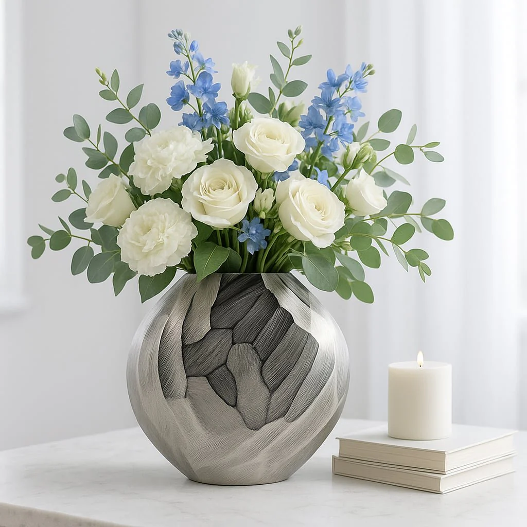 Aluminum 10"h, Hammered Vase, Silver - Image 11