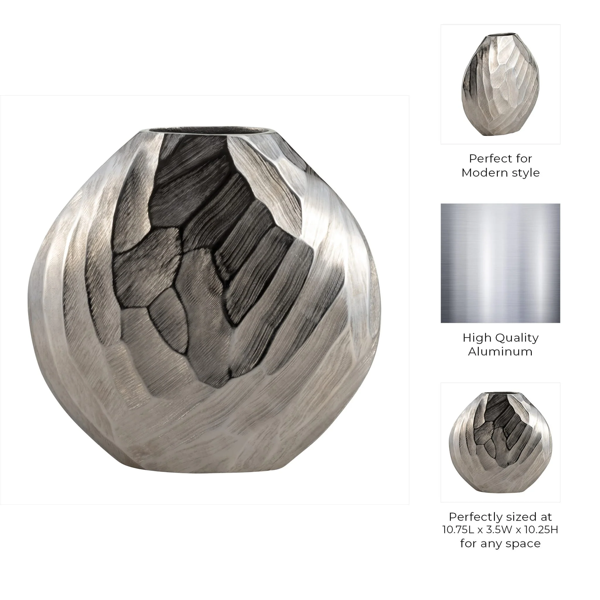 Aluminum 10"h, Hammered Vase, Silver - Image 9