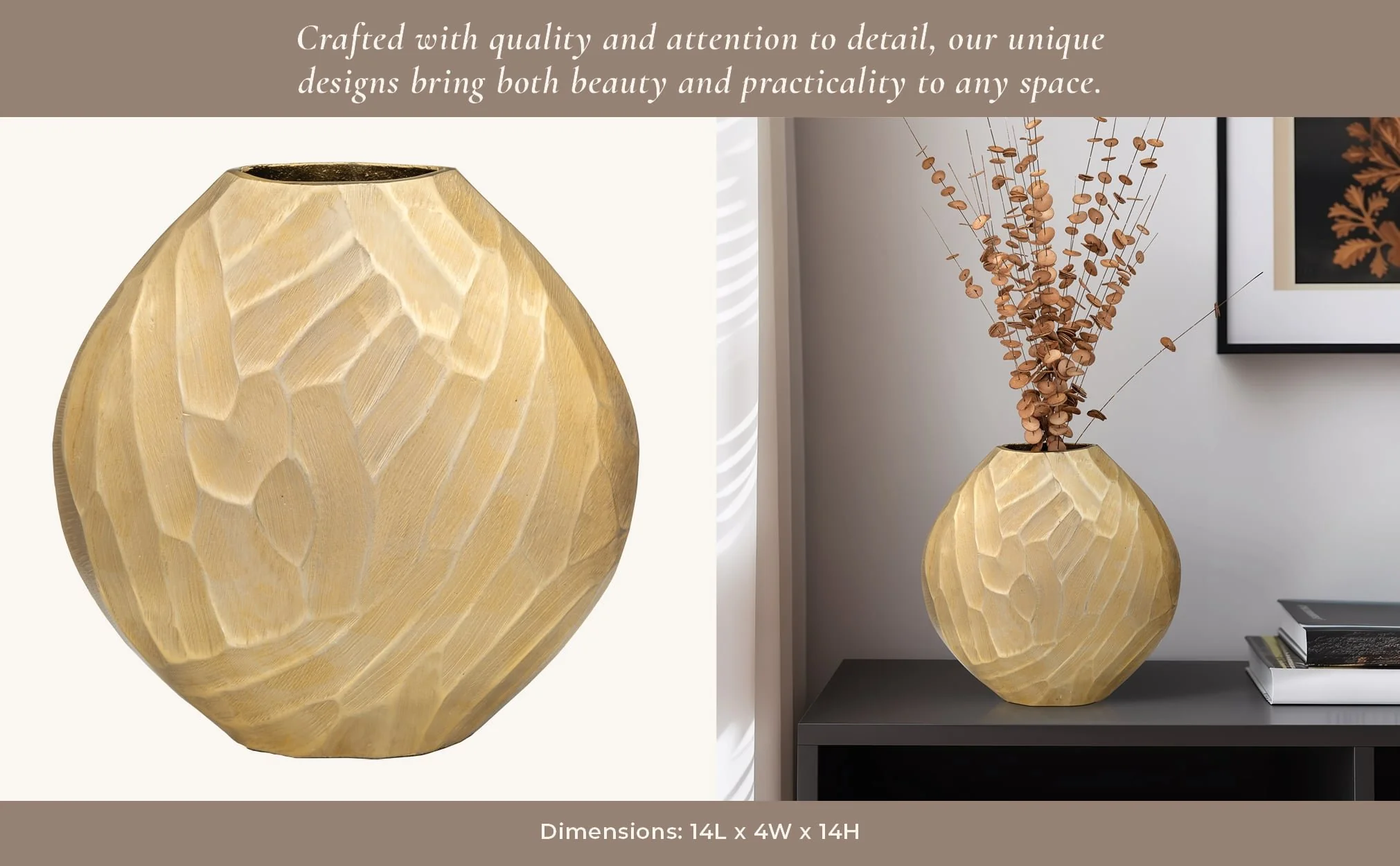 Aluminum 14"h Hammered Vase, Champagne - Image 13