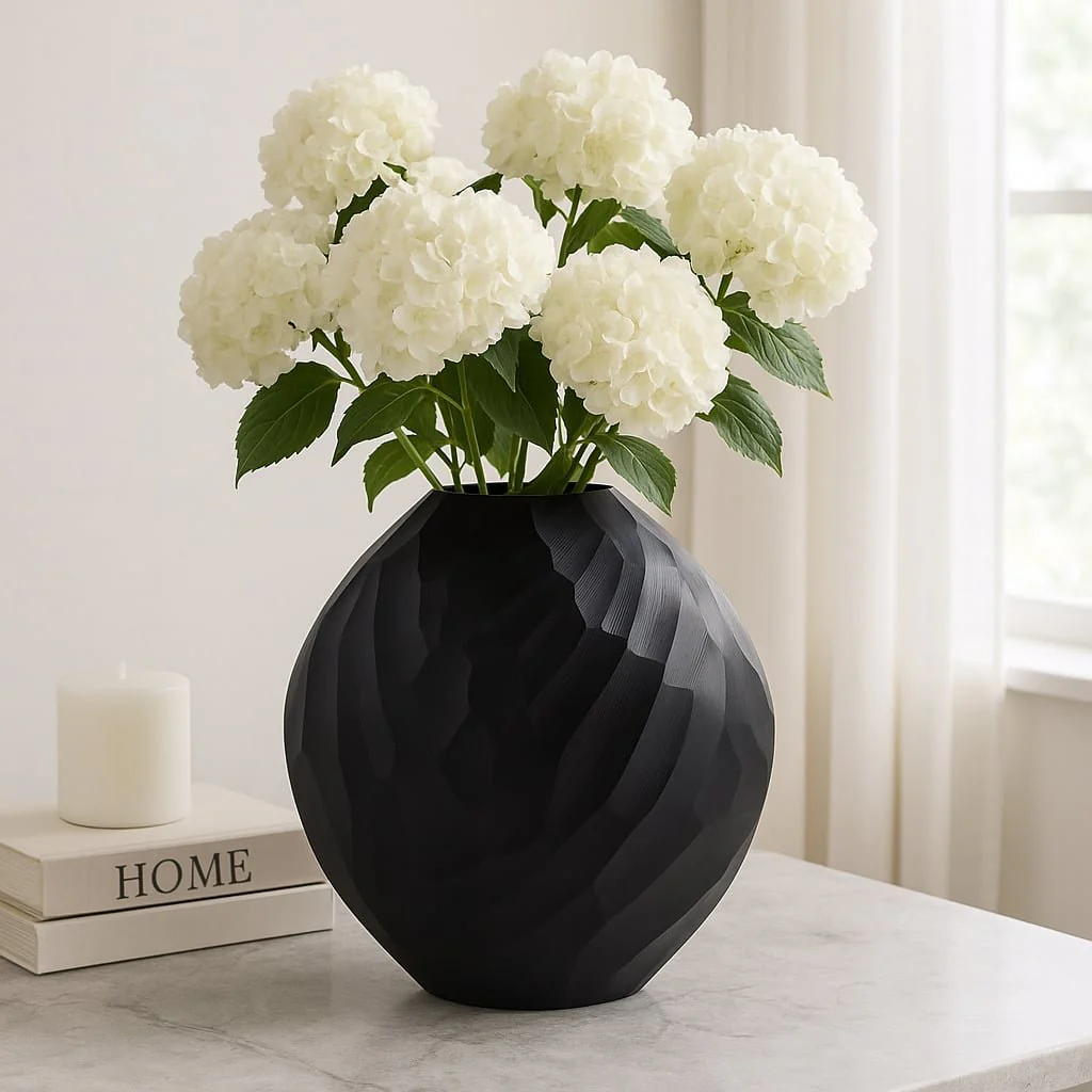 Aluminum 14"h Hammered Vase, Matte Black - Image 2