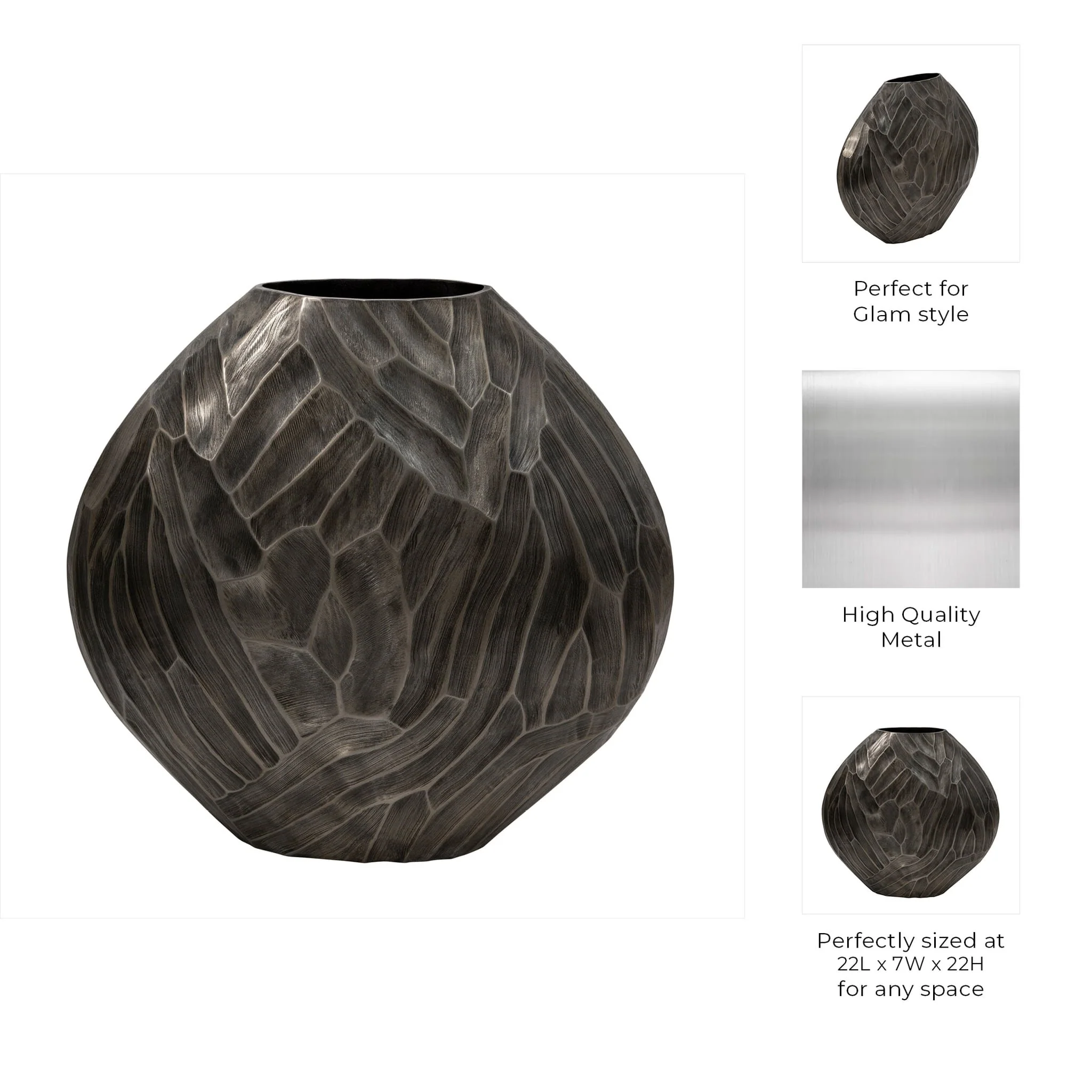 Aluminum 22" Hammered Vase, Silver - Image 6