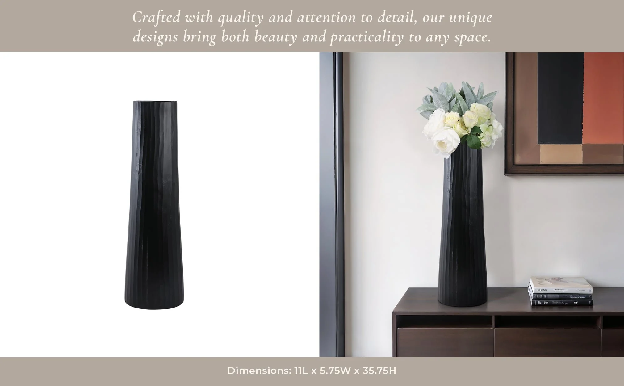 Aluminum 36" Textured Vase, Matte Black - Image 10