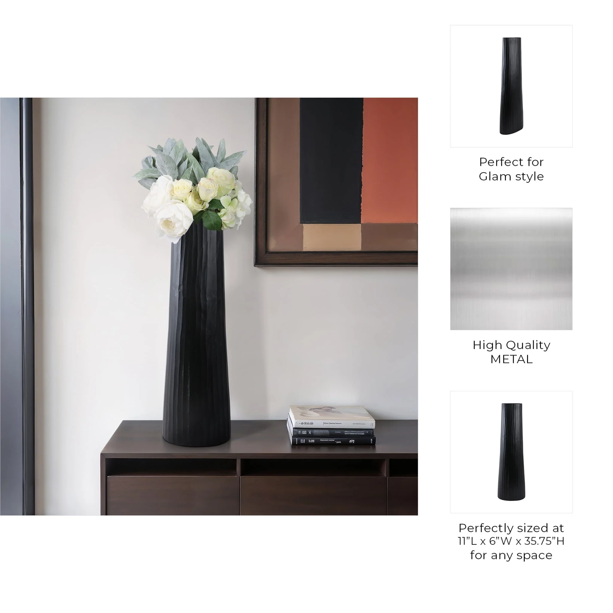 Aluminum 36" Textured Vase, Matte Black - Image 8