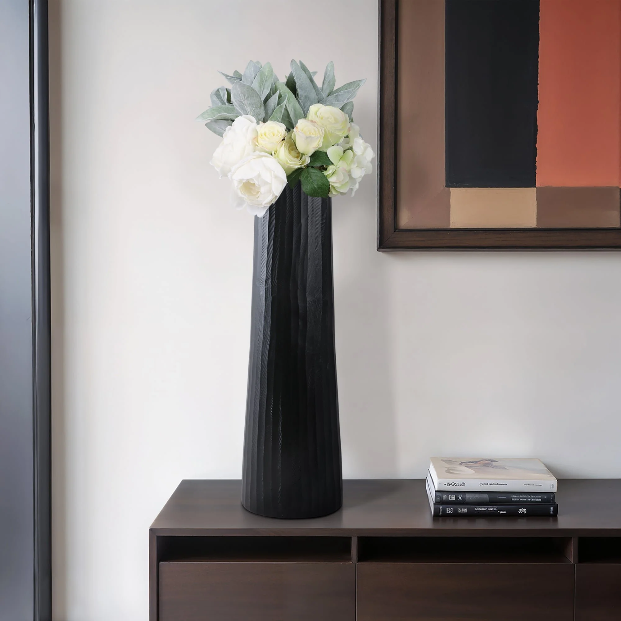 Aluminum 36" Textured Vase, Matte Black - Image 9