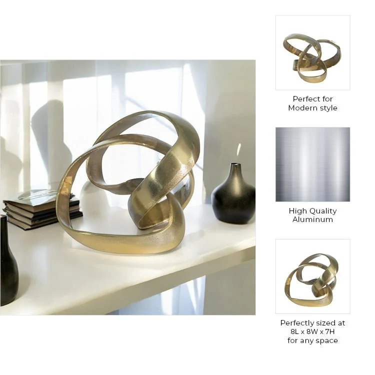 Aluminum Knot Sculpture, 7", Gold - Image 5