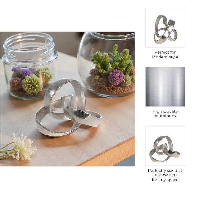 Aluminum Knot Sculpture, 7", Silver Matte - Image 5
