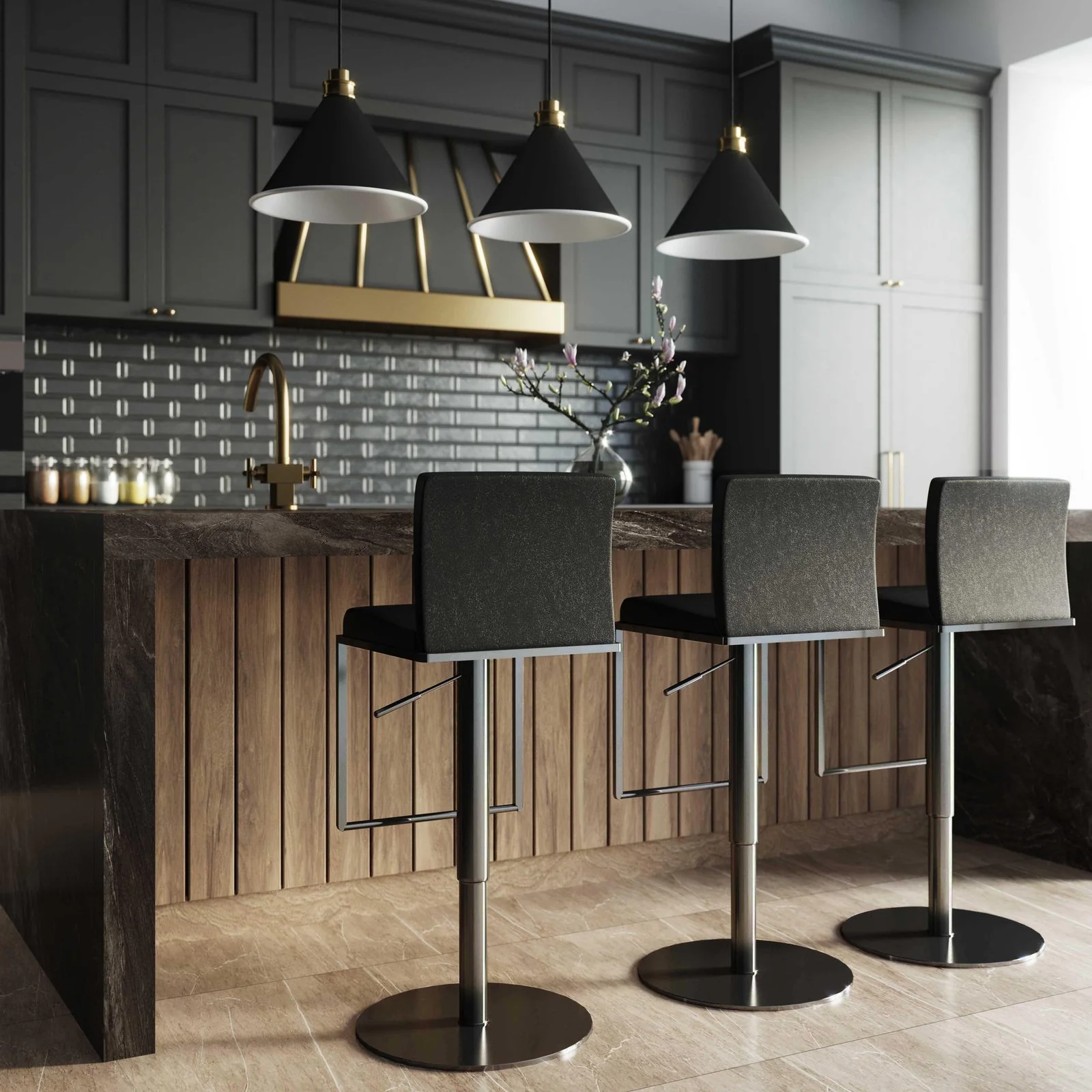 Amalfi Black Performance Vegan Leather on Black Stool - Image 2