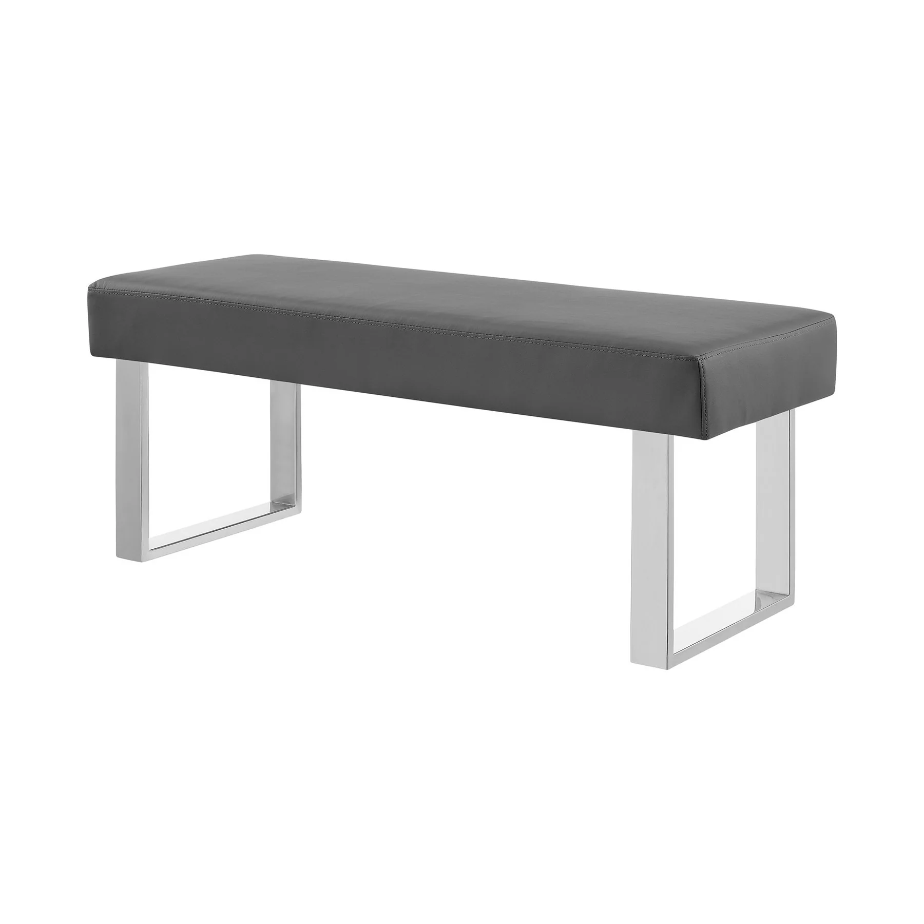 Amanda Contemporary Dining Bench in Gray Faux Leather and Chrome Finish - Image 2