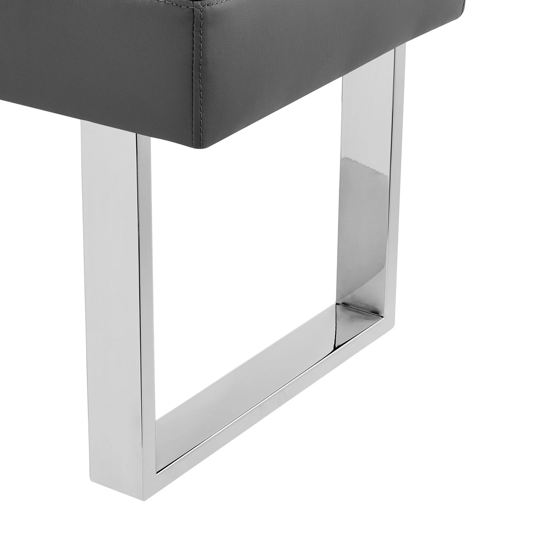 Amanda Contemporary Dining Bench in Gray Faux Leather and Chrome Finish - Image 5