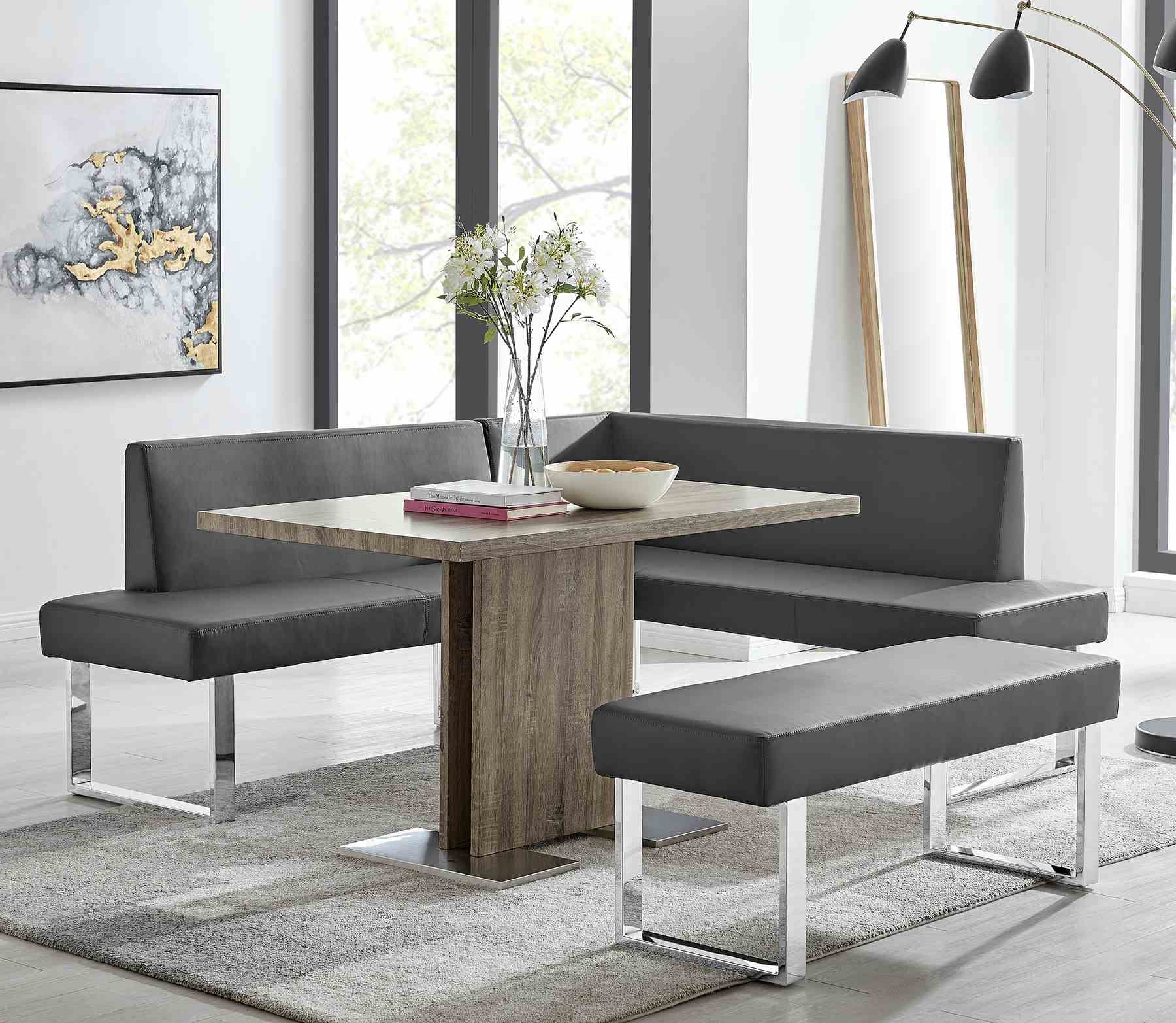 Amanda Contemporary Dining Bench in Gray Faux Leather and Chrome Finish - Image 7