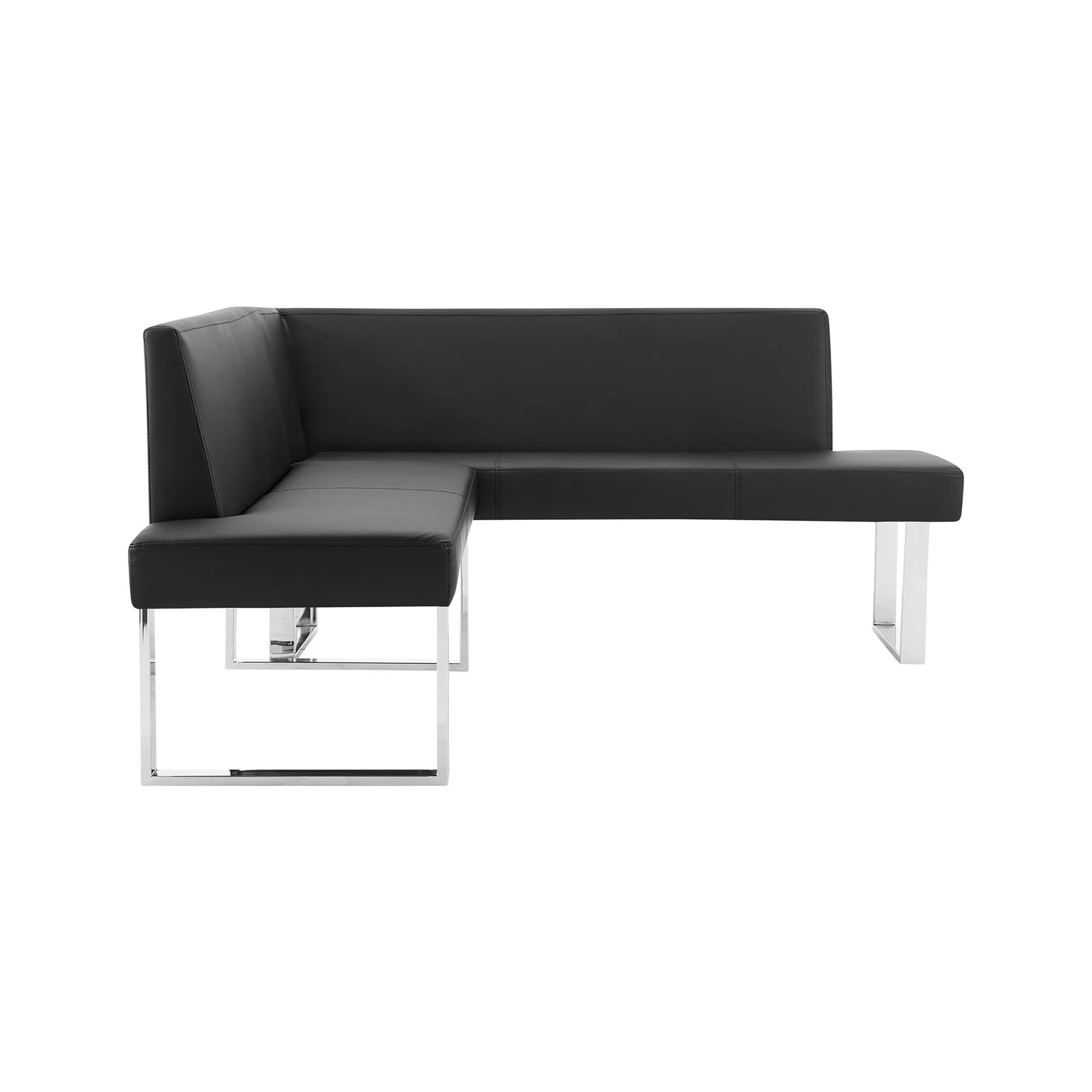Amanda Contemporary Nook Corner Dining Bench in Black Faux Leather and Chrome Finish - Image 2