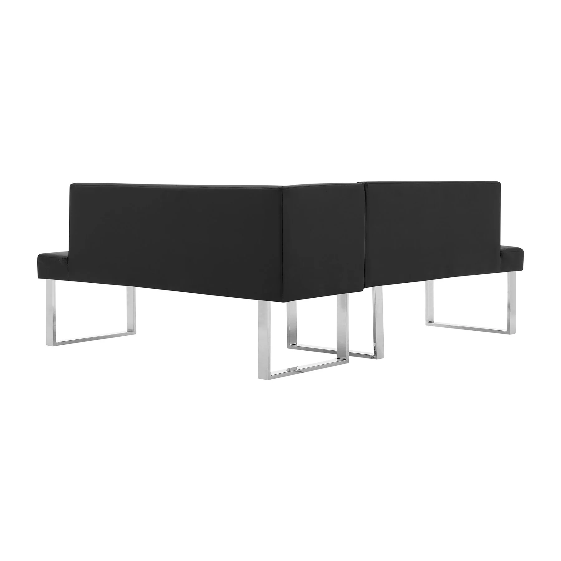 Amanda Contemporary Nook Corner Dining Bench in Black Faux Leather and Chrome Finish - Image 4