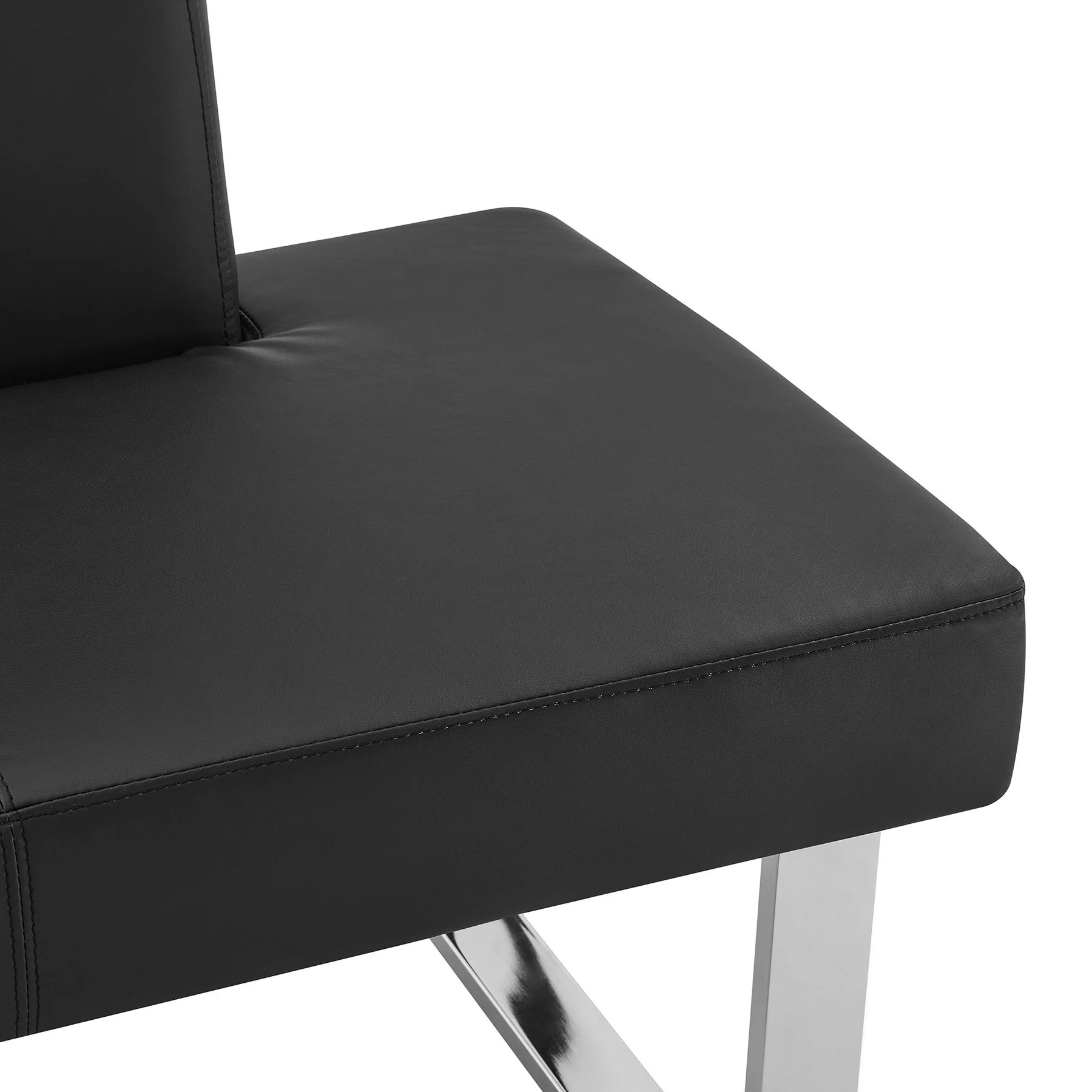 Amanda Contemporary Nook Corner Dining Bench in Black Faux Leather and Chrome Finish - Image 6