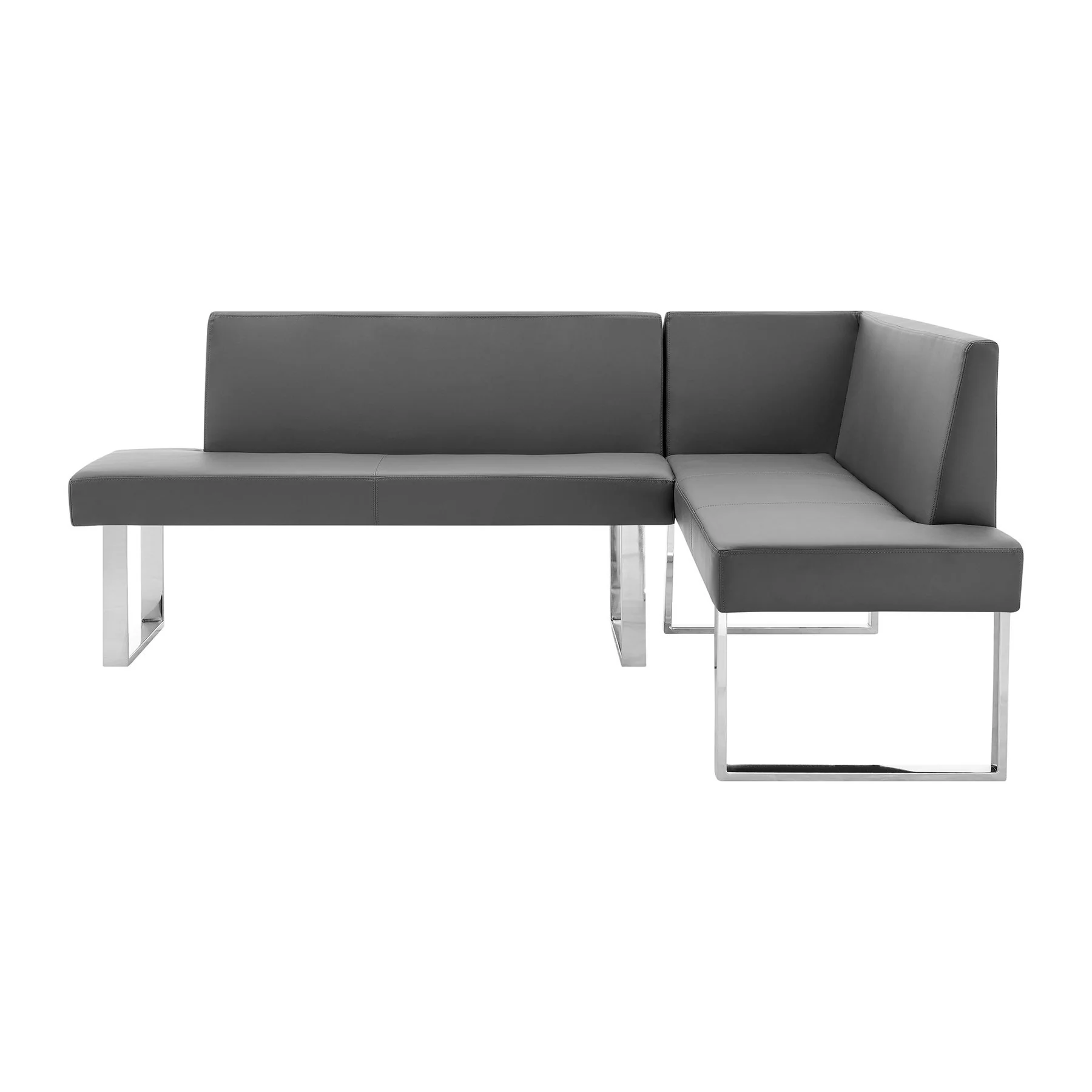 Amanda Contemporary Nook Corner Dining Bench in Gray Faux Leather and Chrome Finish - Image 3