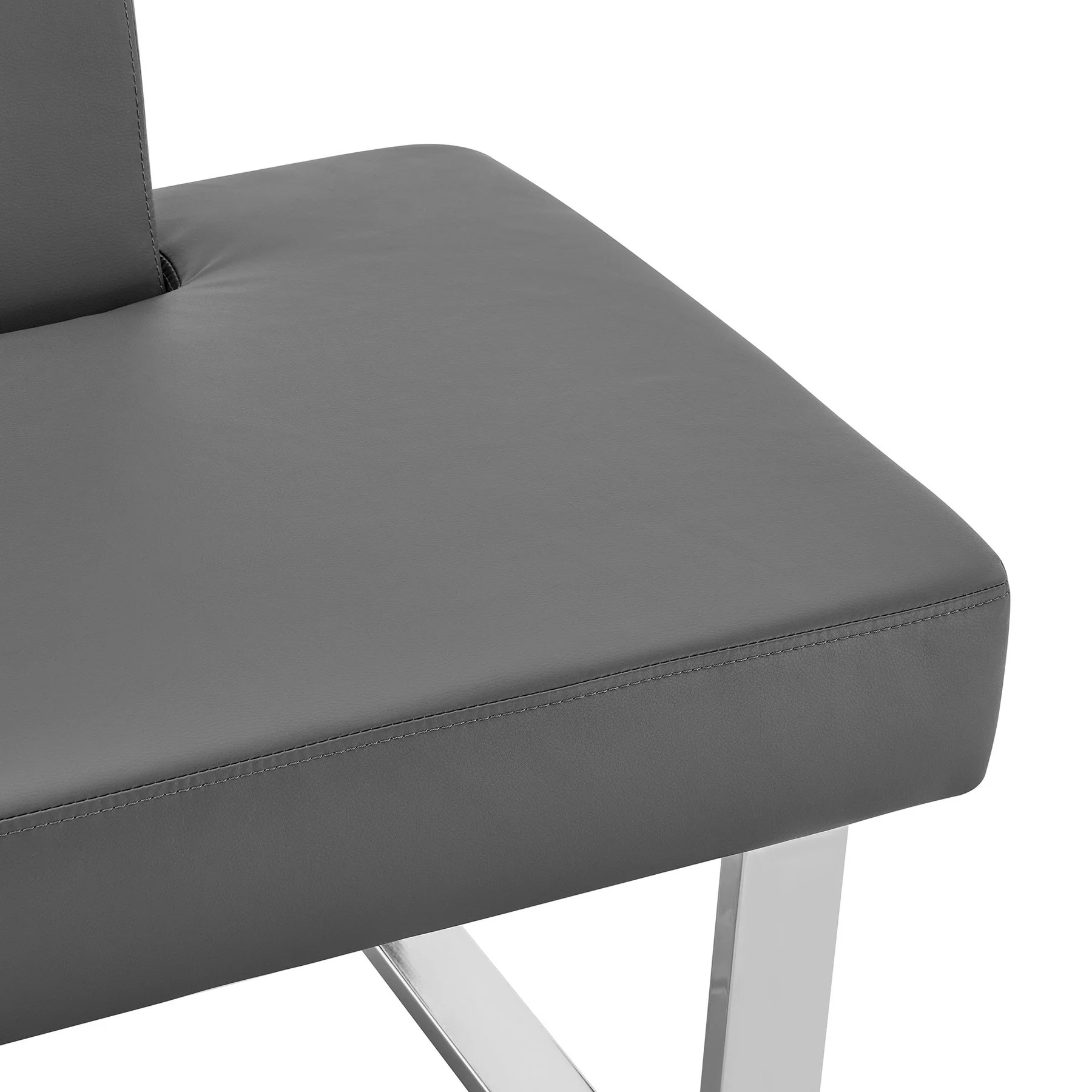 Amanda Contemporary Nook Corner Dining Bench in Gray Faux Leather and Chrome Finish - Image 5