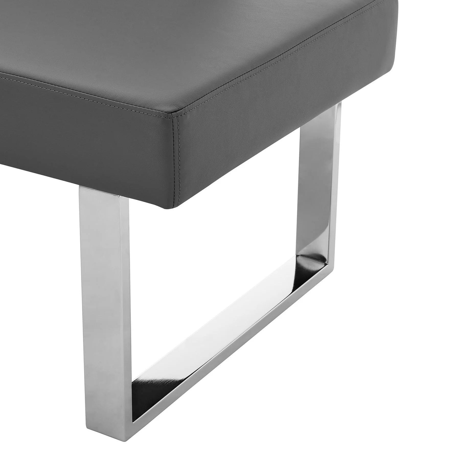Amanda Contemporary Nook Corner Dining Bench in Gray Faux Leather and Chrome Finish - Image 6