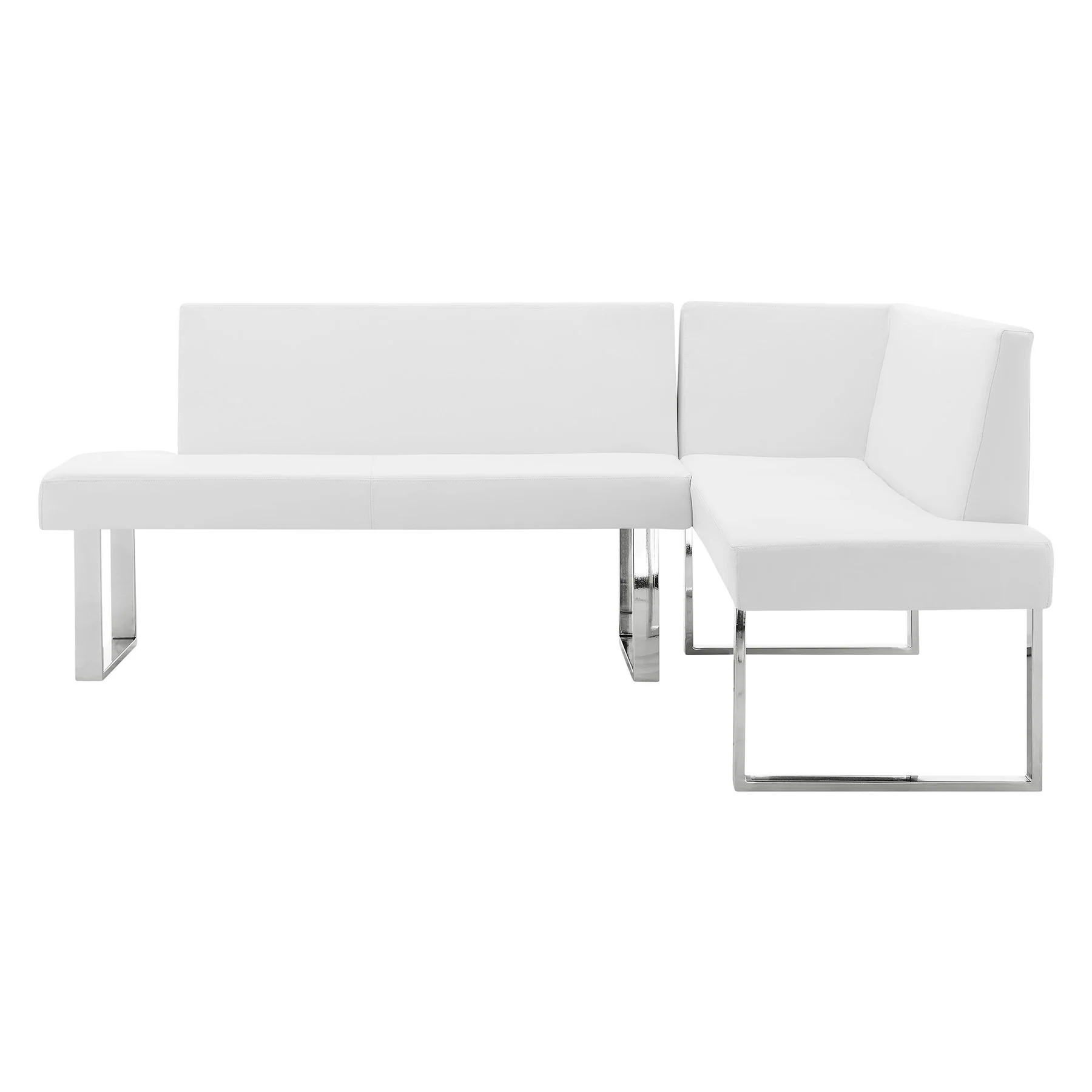 Amanda Contemporary Nook Corner Dining Bench in White Faux Leather and Chrome Finish - Image 3