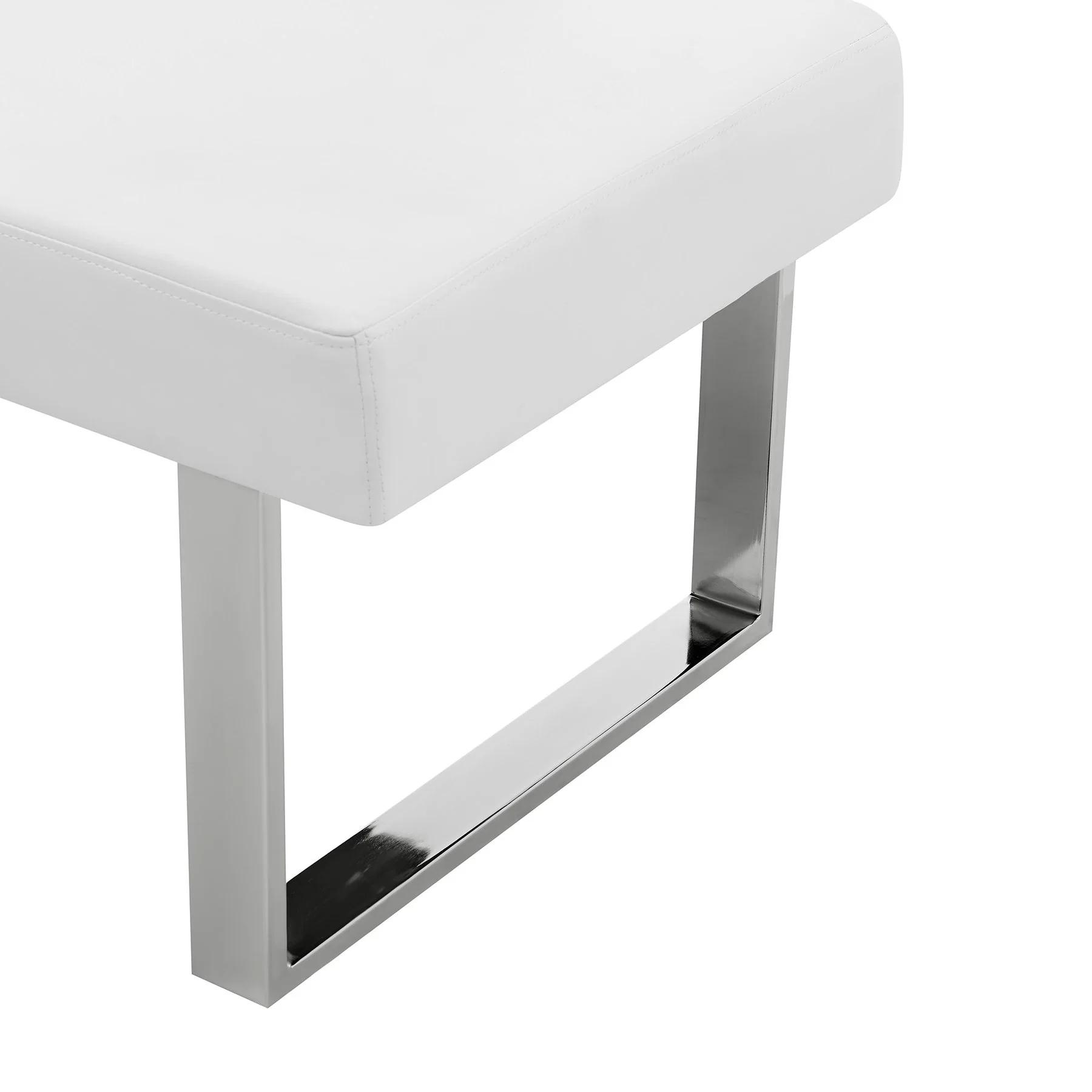 Amanda Contemporary Nook Corner Dining Bench in White Faux Leather and Chrome Finish - Image 6