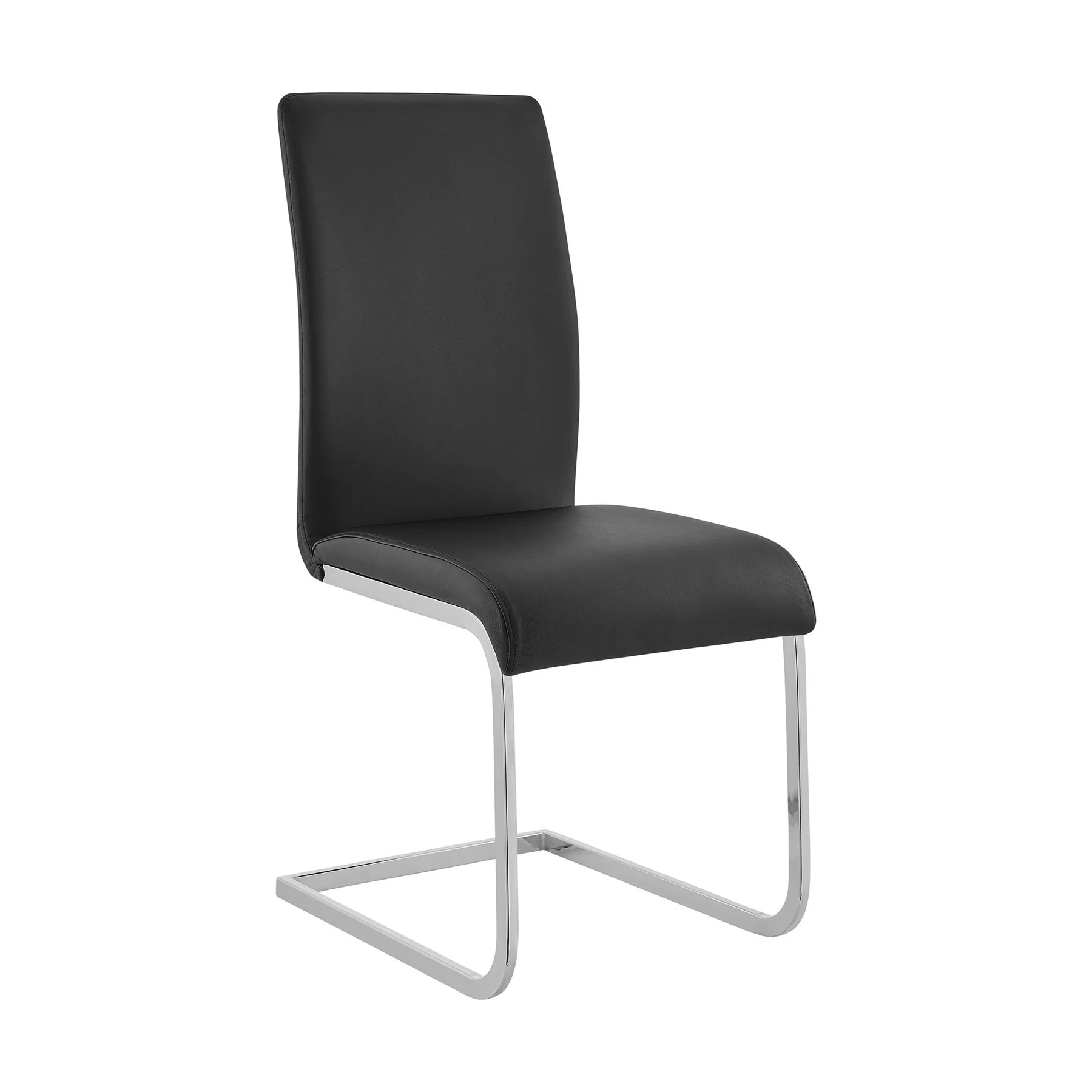 Amanda Contemporary Side Chair in Black Faux Leather and Chrome Finish - Set of 2 - Image 2
