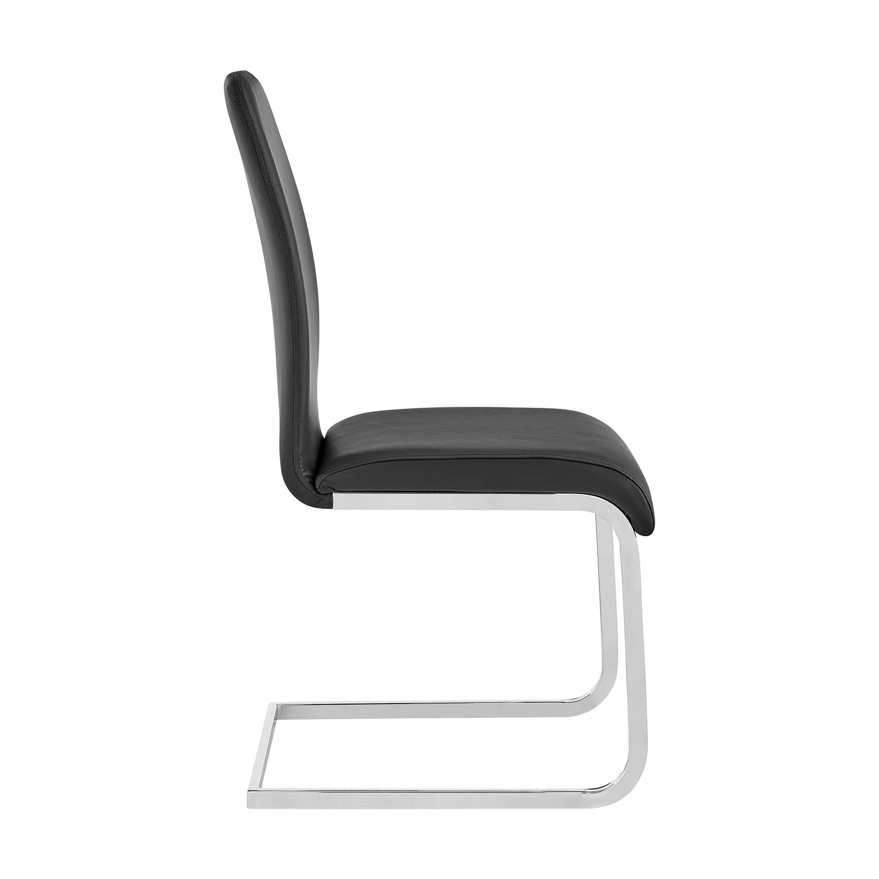 Amanda Contemporary Side Chair in Black Faux Leather and Chrome Finish - Set of 2 - Image 3