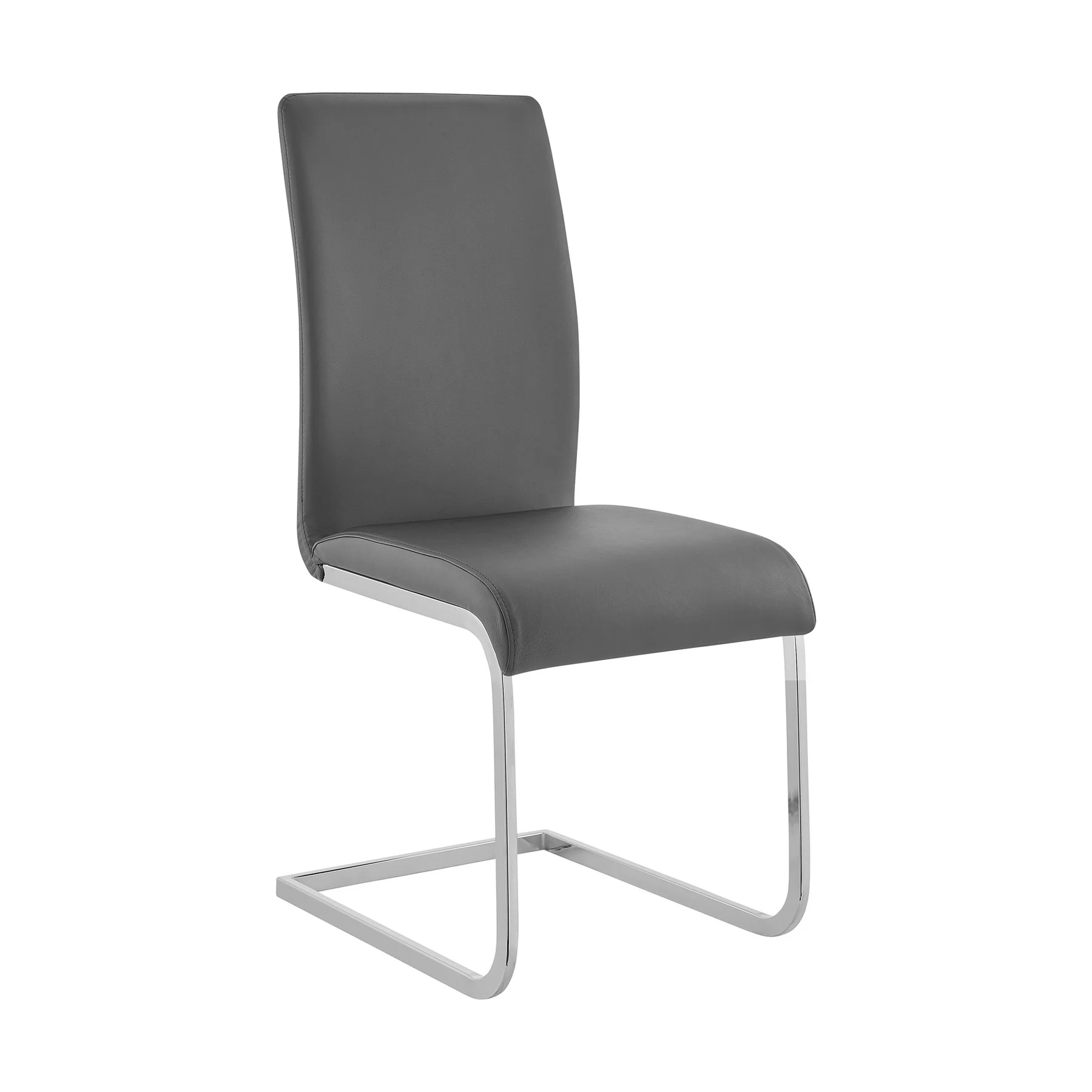 Amanda Contemporary Side Chair in Gray Faux Leather and Chrome Finish - Set of 2 - Image 2