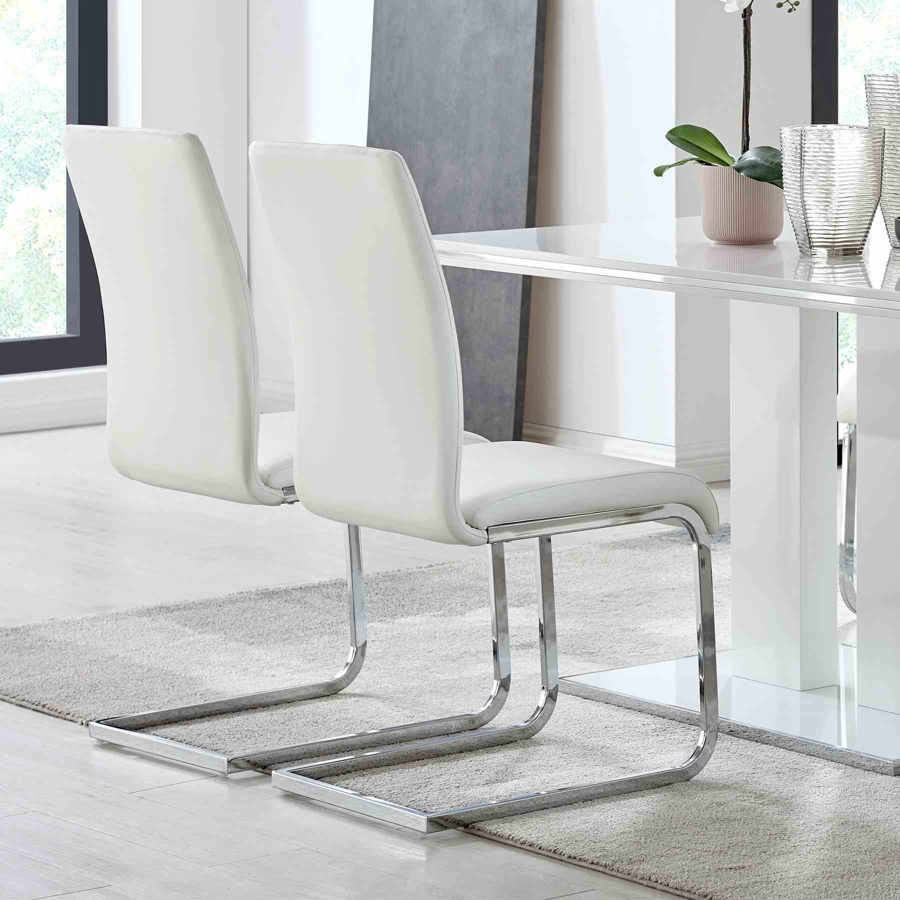 Amanda Contemporary Side Chair in White Faux Leather and Chrome Finish - Set of 2 - Image 10