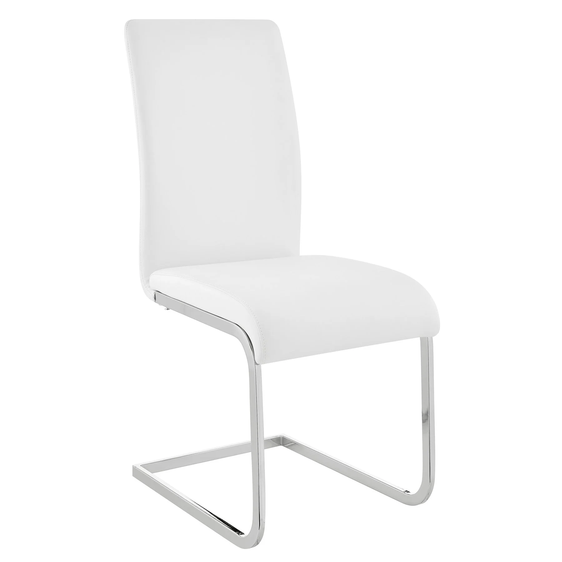 Amanda Contemporary Side Chair in White Faux Leather and Chrome Finish - Set of 2 - Image 2