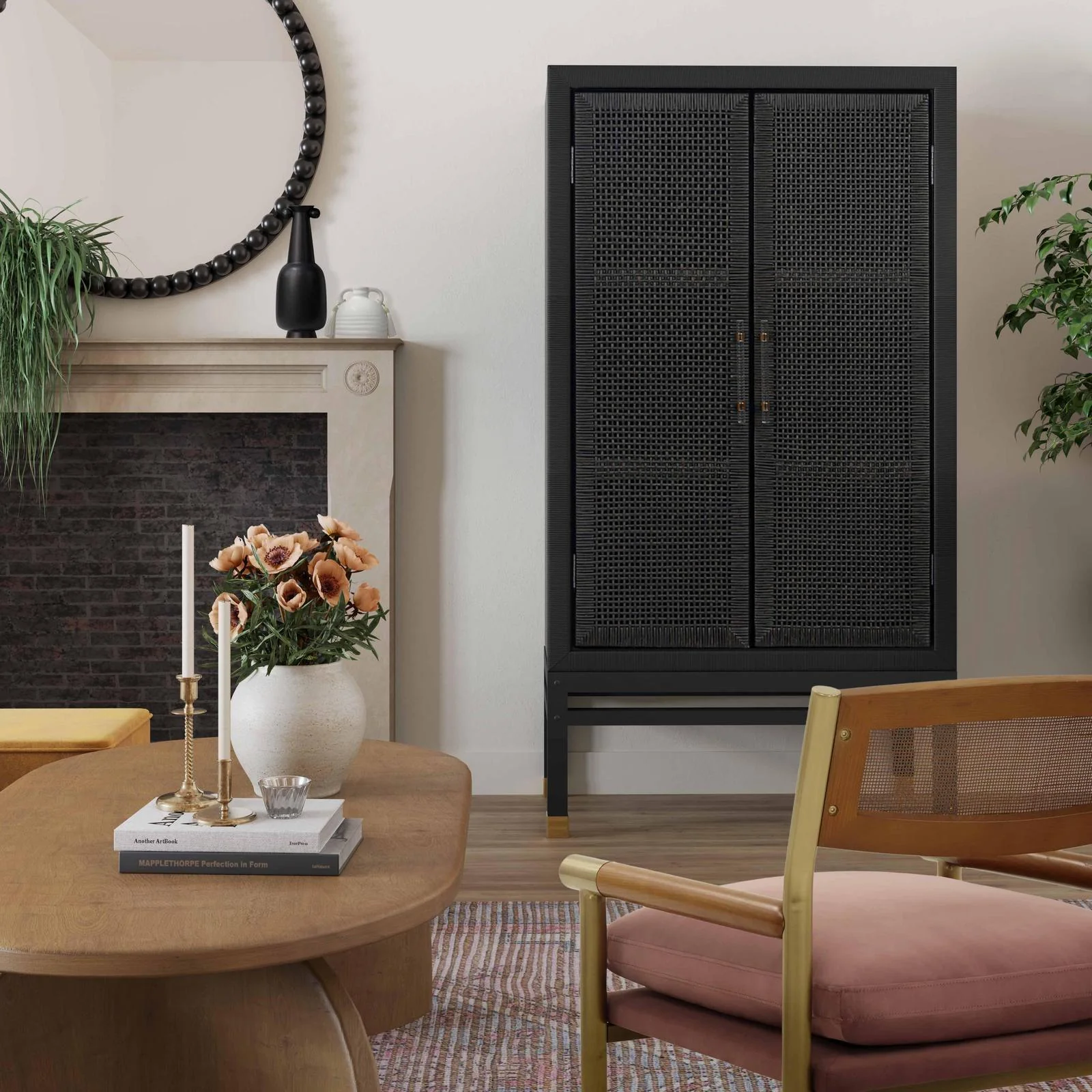Amara Charcoal Woven Rattan Cabinet - Image 2