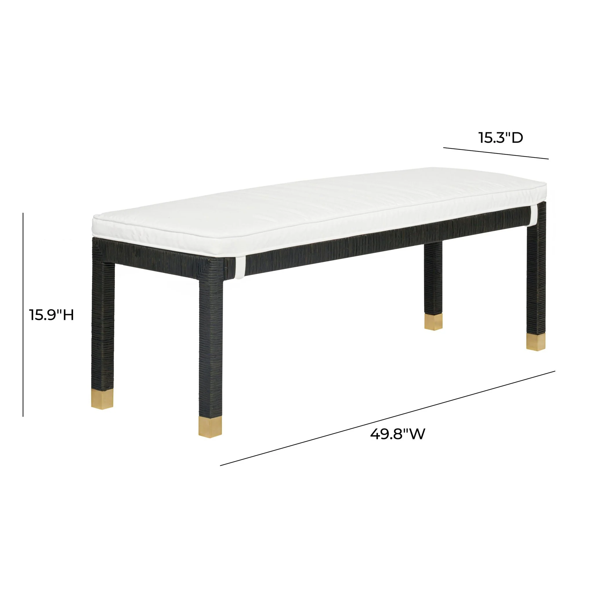 Amara Charcoal Woven Rattan Performance Fabric Bench - Image 5