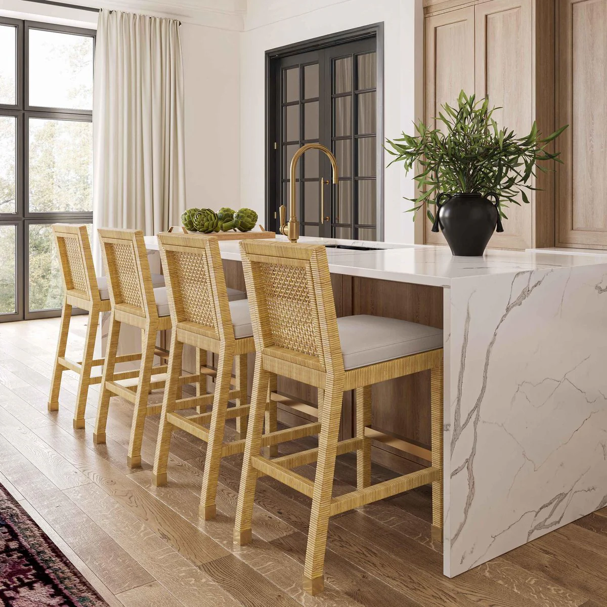 Amara Cream Linen Barstool - Image 2
