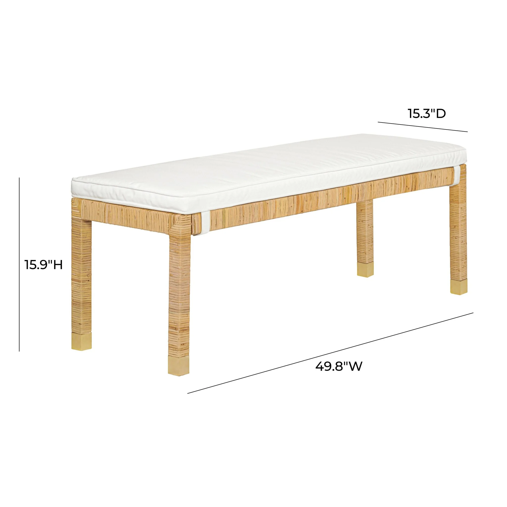 Amara Natural Woven Rattan Performance Fabric Bench - Image 5