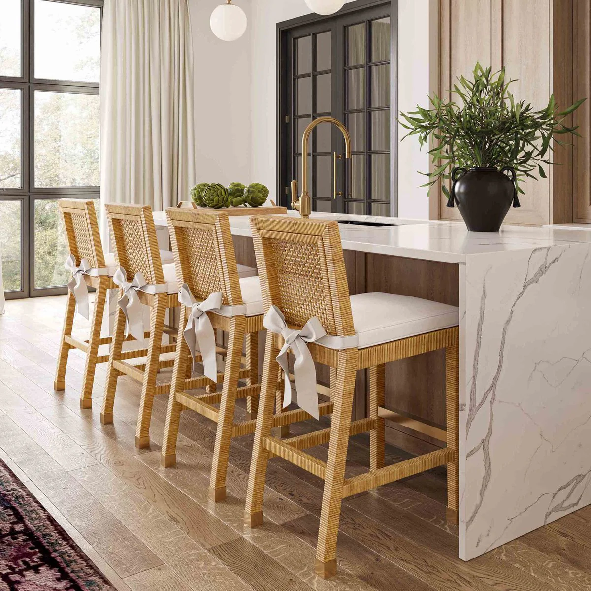 Amara Rattan Performance Fabric Bar Stool - Image 2