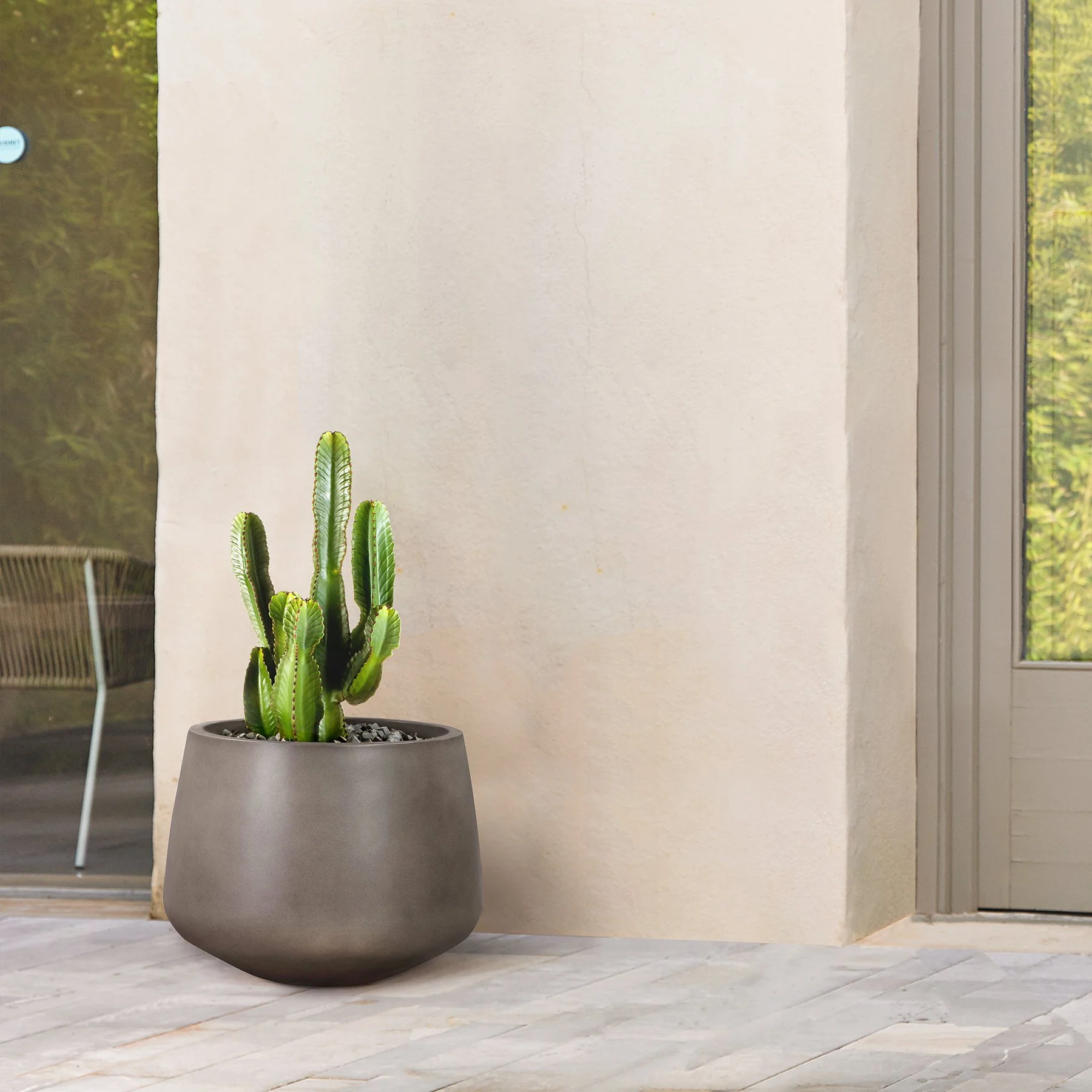 Amethyst Medium Round Lightweight Concrete Indoor or Outdoor Planter in Gray - Image 8
